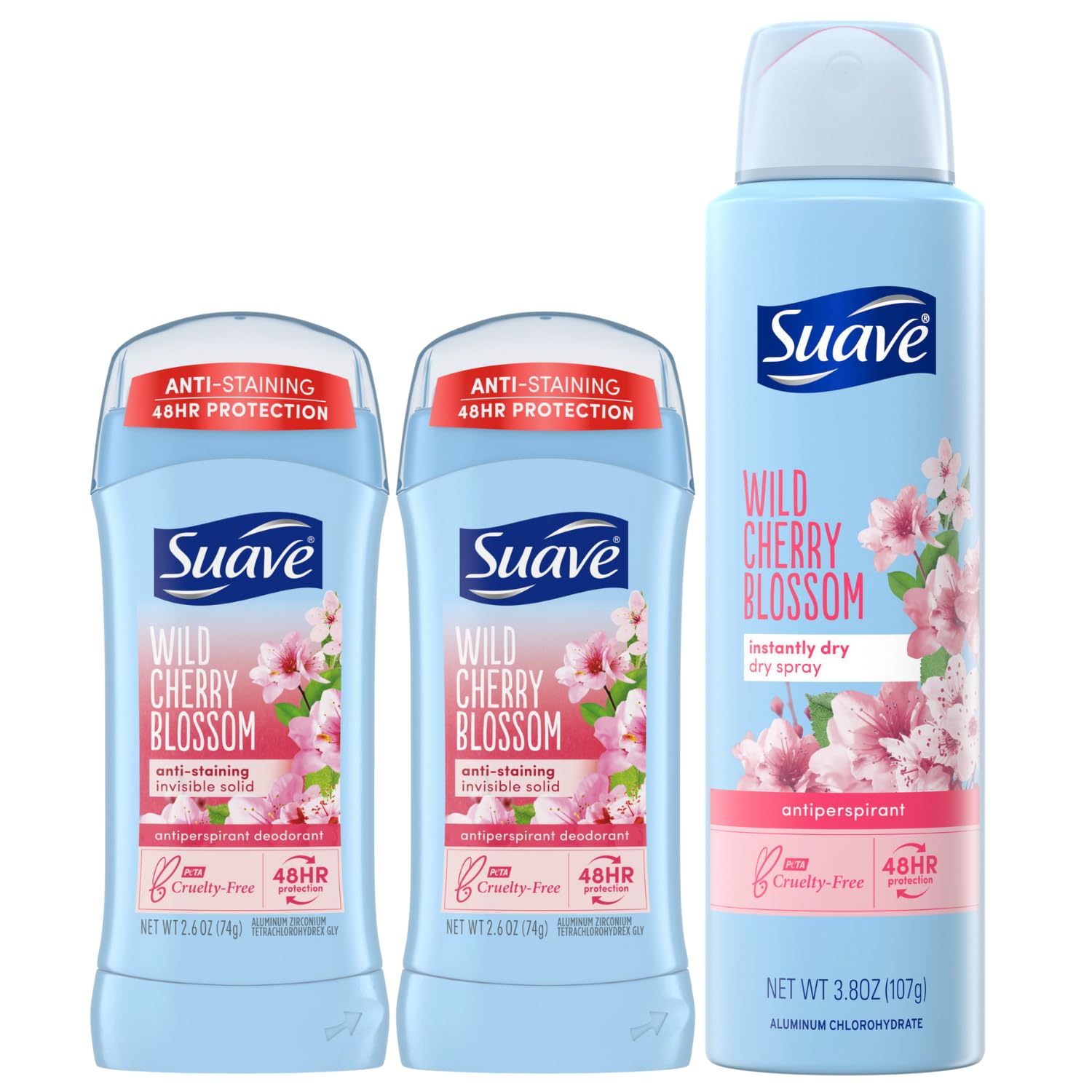 Wild Cherry Blossom Invisible Solid 2-Pack + Dry Spray Deodorant (3 Piece Set)