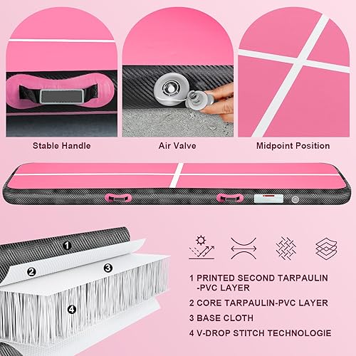 Miniatura 9 de Colchoneta inflable de gimnasia de 101316202326 pies, 48 pulgadas de grosor, pista de gimnasia inflable para el hogar, yoga, piso, animadoras, agua