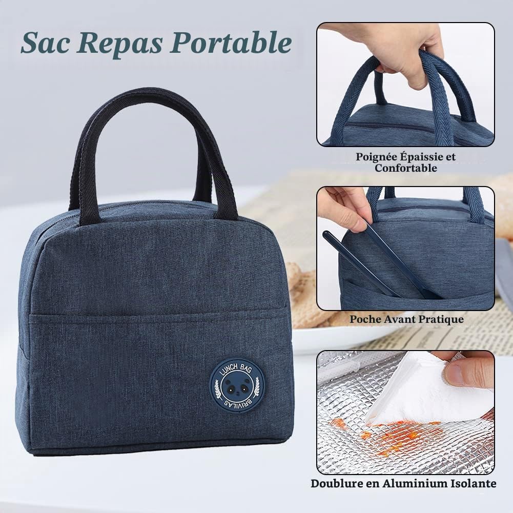 2 Tier boîtes Bento avec sac à lunch & Couverts, avec compartiments réglables pour adultes et enfants, portable étanche pour le travail et l’école