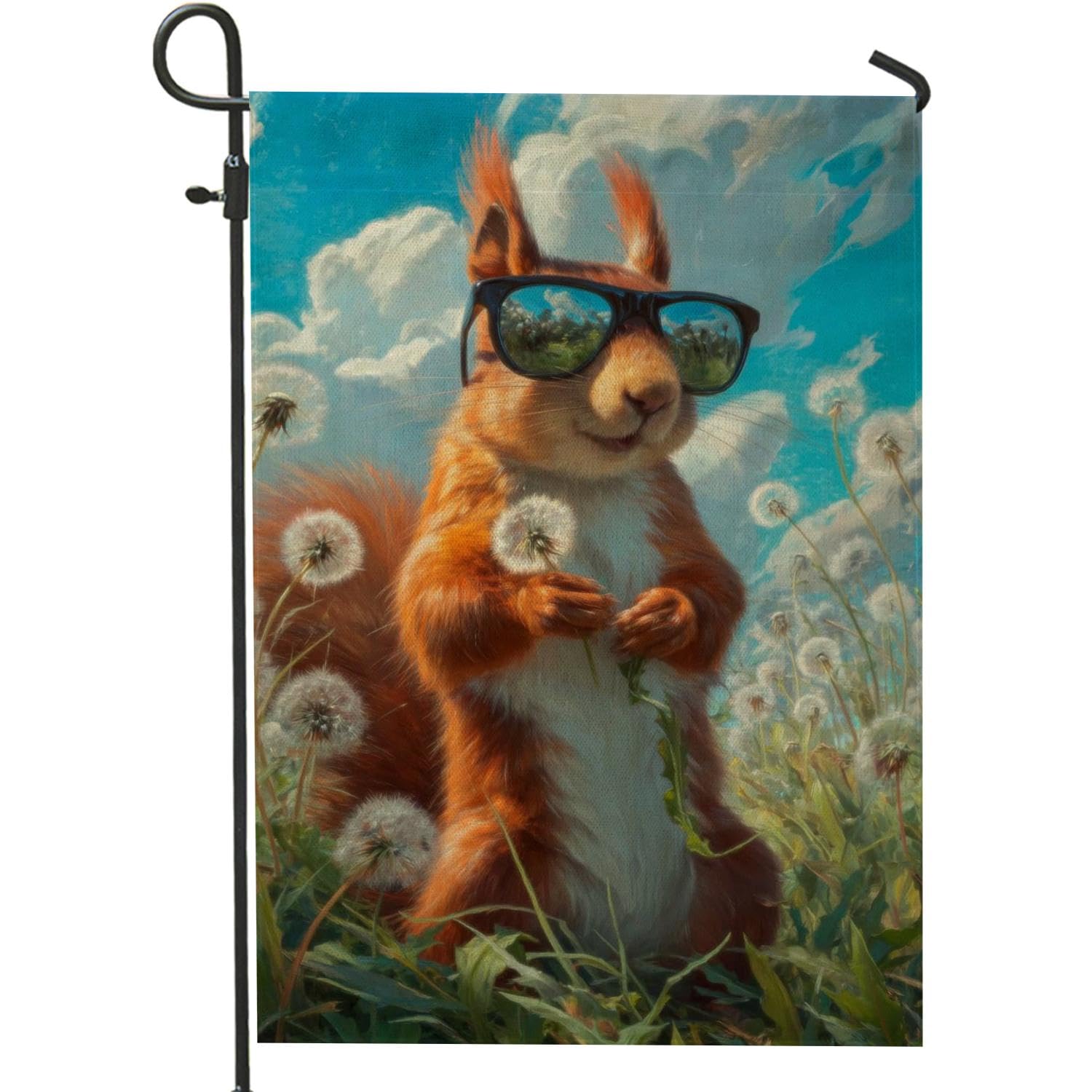 Fanciful Autumn Squirrel Garden Flag, Orange Woodland Animal Decor for Fall, Double Sided Canvas Yard Banner, Holiday Outdoor Home Decoration 12x18 Inch