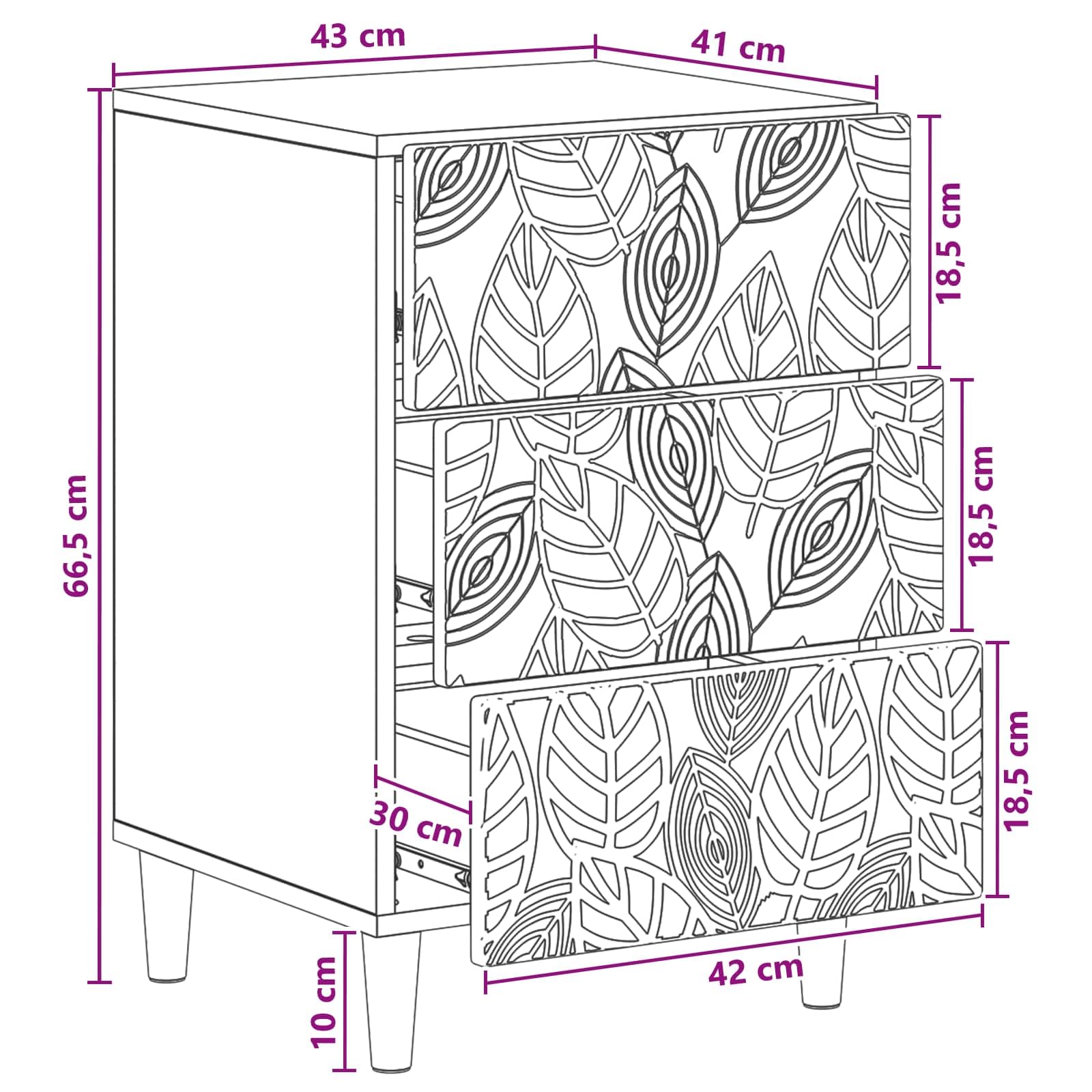 Mesita de noche blanca con 3 cajones 43 x 39,5 x 66,5 cm
