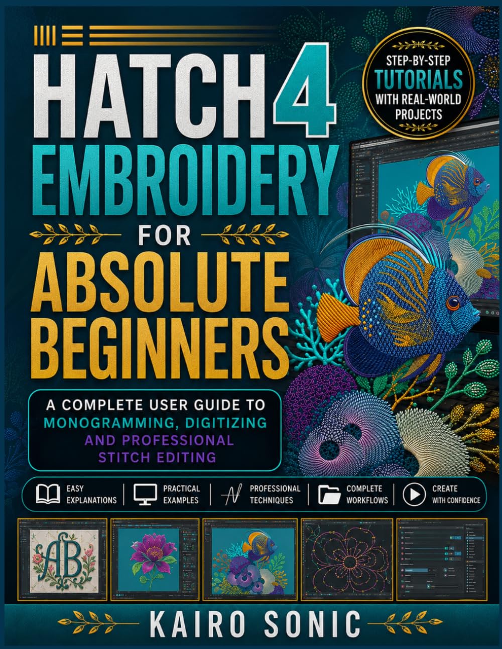 Hatch embroidery 4 for absolute beginners: A complete user guide to Monogramming, digitising and professional stitch editing