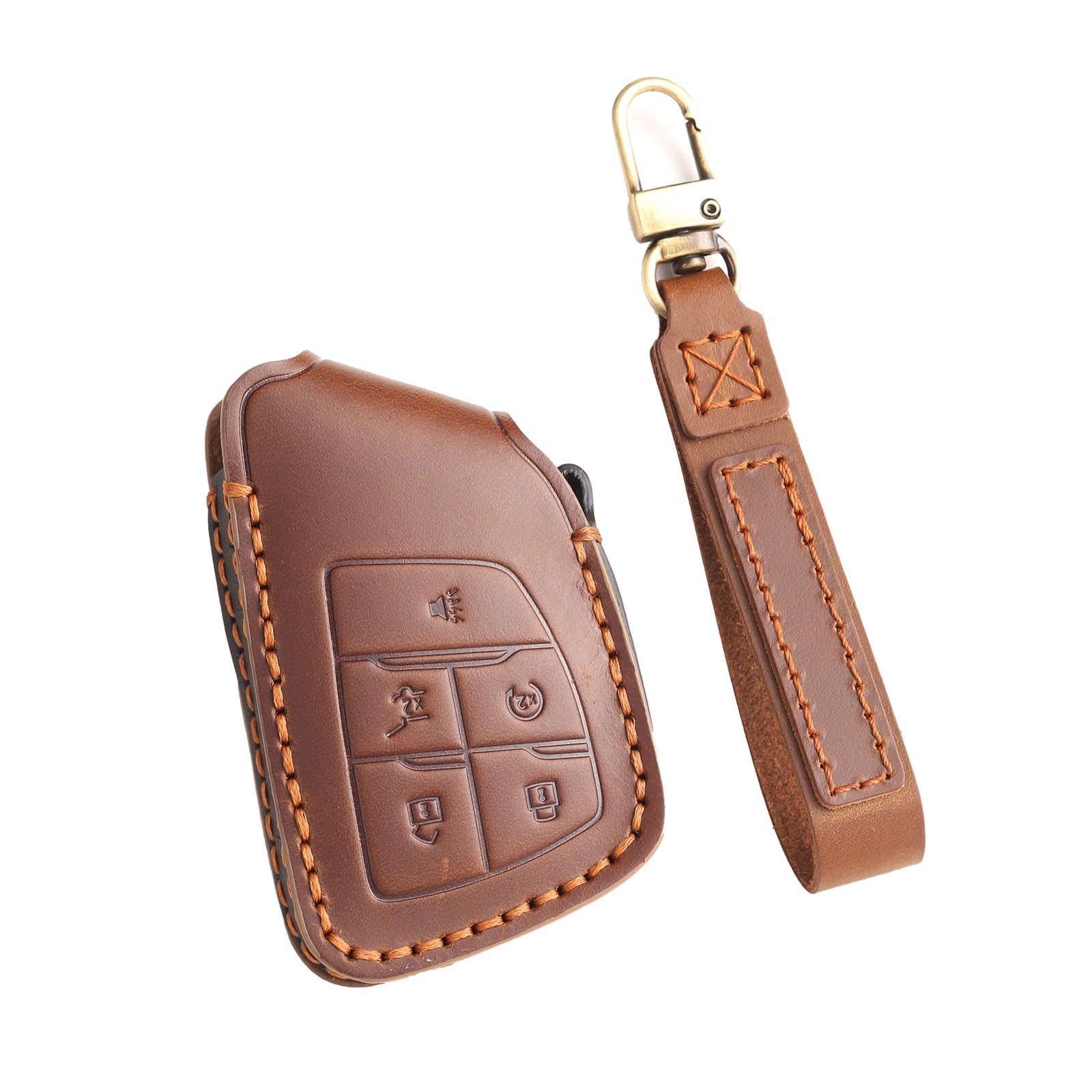 Hontumax Leather 5-Button Key Fob Cover for Chevy Tahoe Suburban Silverado 1500 Compatible with GMC Sierra Key Fob Case for Buick Envision 2021-2025 (