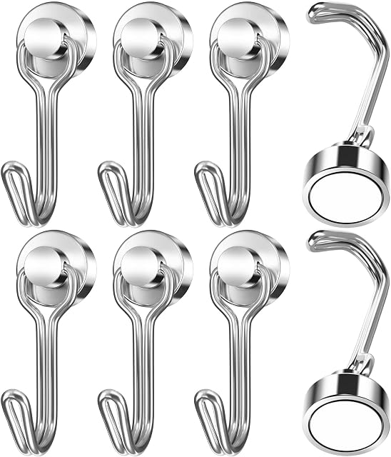 Magnetic Hooks, 8 Pack 30 lb+ Swivel Swing Neodymium Magnet Hooks, Magnetic Hooks for Fridge, Magnet with Hooks, Strong Magnet Hooks for Hanging, Ceiling, Workplace, Garage, Kitchen, Camping Van