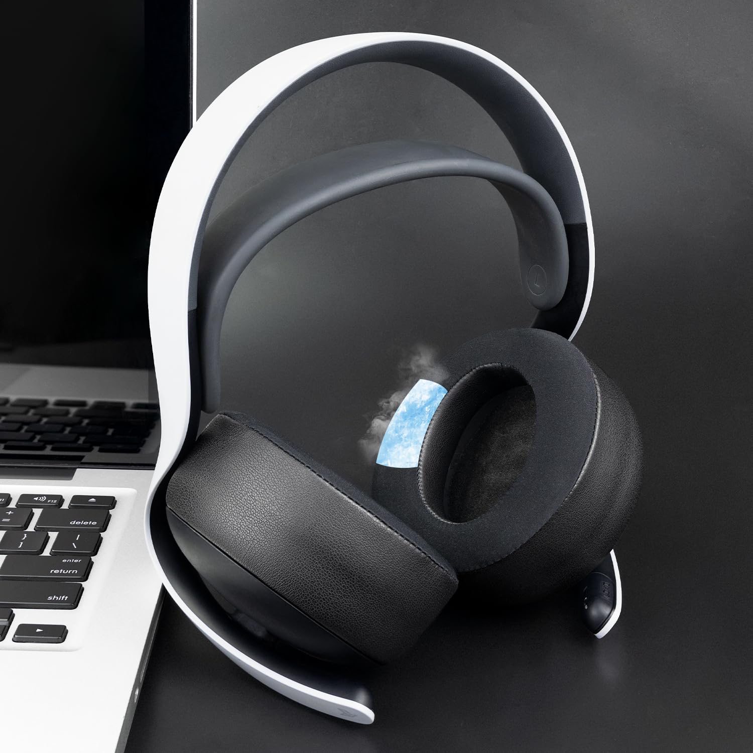 SOULWIT Almohadillas de Gel Refrigerante para Sony Playstation PS5 Pulse Elite Inalámbricos Auriculares, Almohadillas con Espuma de Aislamiento de Ruido - Negro