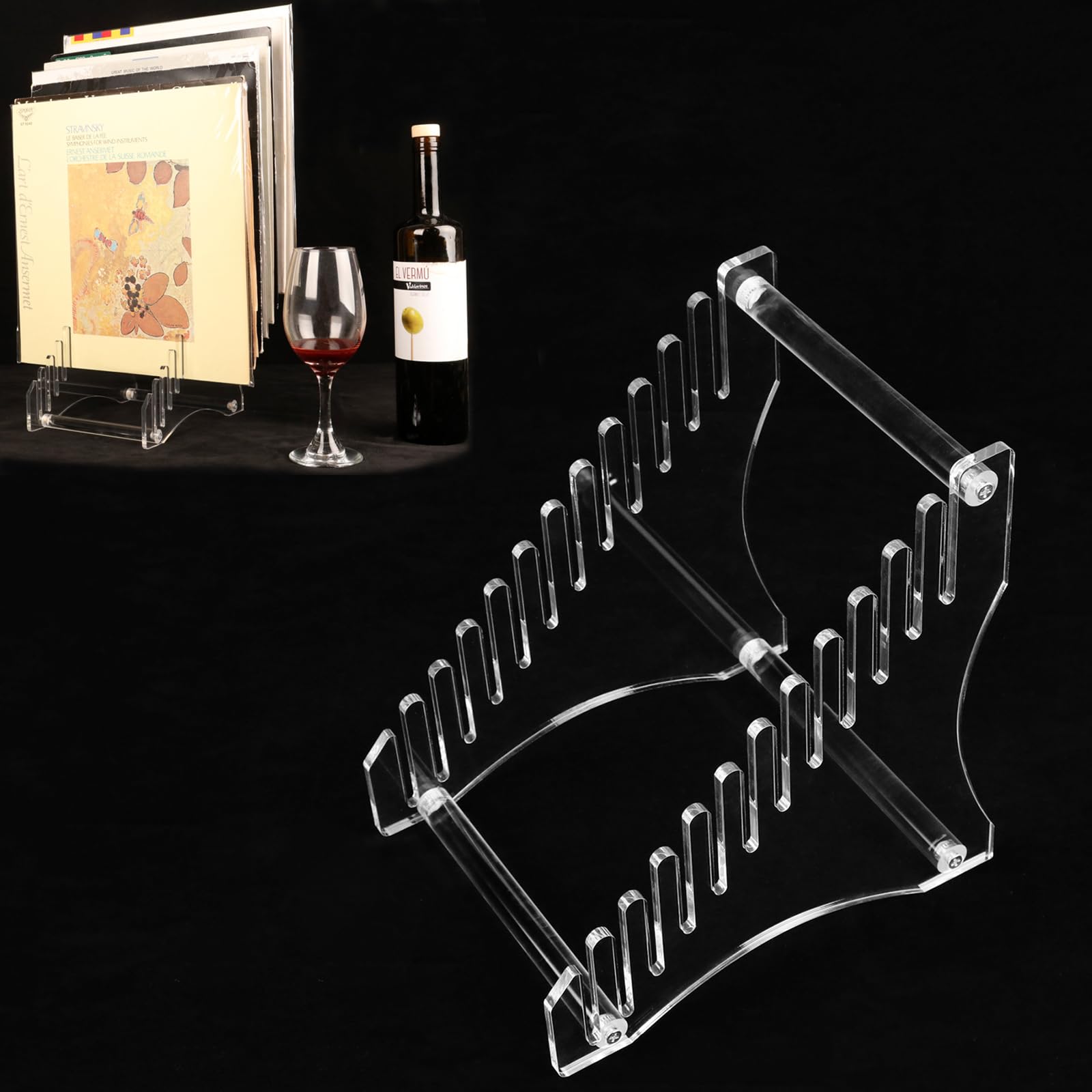 QiXin Vinyl Record Storage Holder Vinyl Record Rack Vinyl Record Tabletop Display Rack Acrylic Record Floating Rack Showcasing Your Everyday LP Listening at the Office Home (Transparent 1 set)