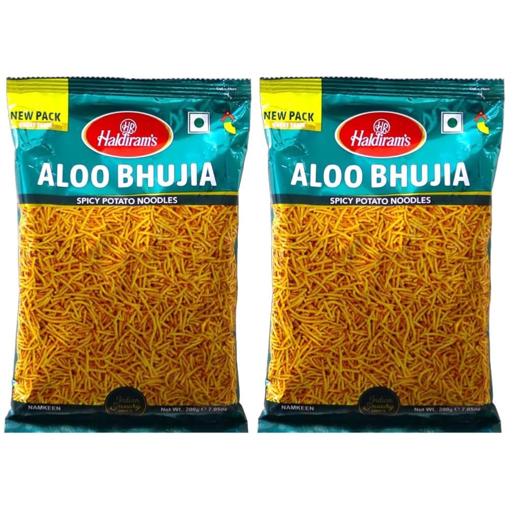 Haldiram's Aloo Bhujia - 200g (Pack of 2) | Classic Indian Potato Snack | Crispy & Spicy Namkeen | Authentic Indian flavors