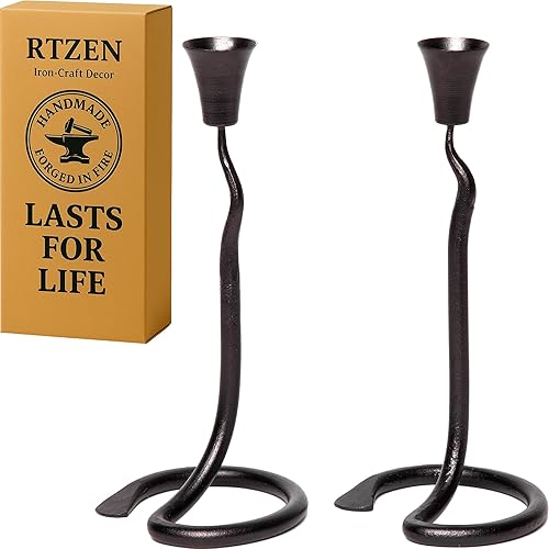 RTZEN Portavelas cónicos decorativos Moderno herrero de hierro forjado portavelas grandes de granja juego de 2 unidades Portavelas alto negro para