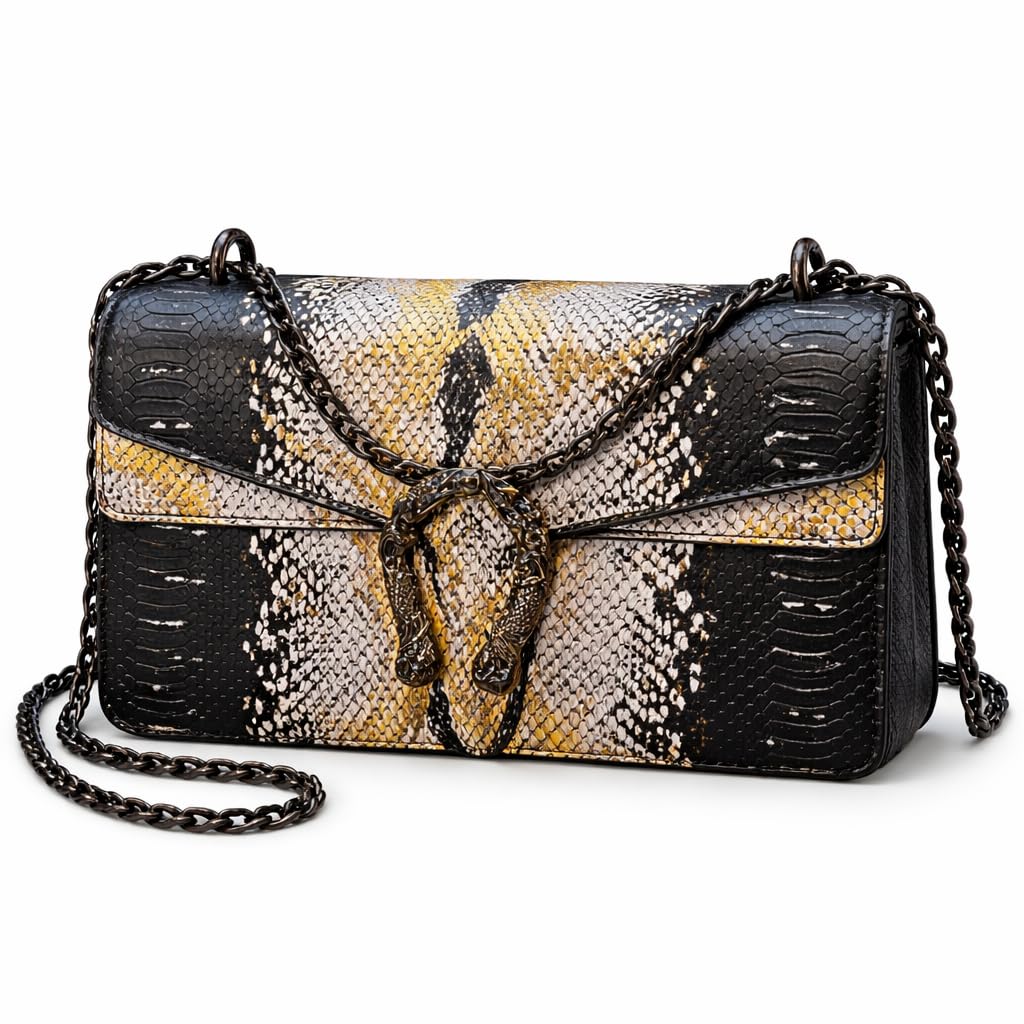 Women Snake Pattern Clutch Bag | Premium Textured PU Leather Sling Handbag with Metal Lock Closure | Stylish Party Evening Crossbody Bag for Wedding Cocktail Festive Use-image-4