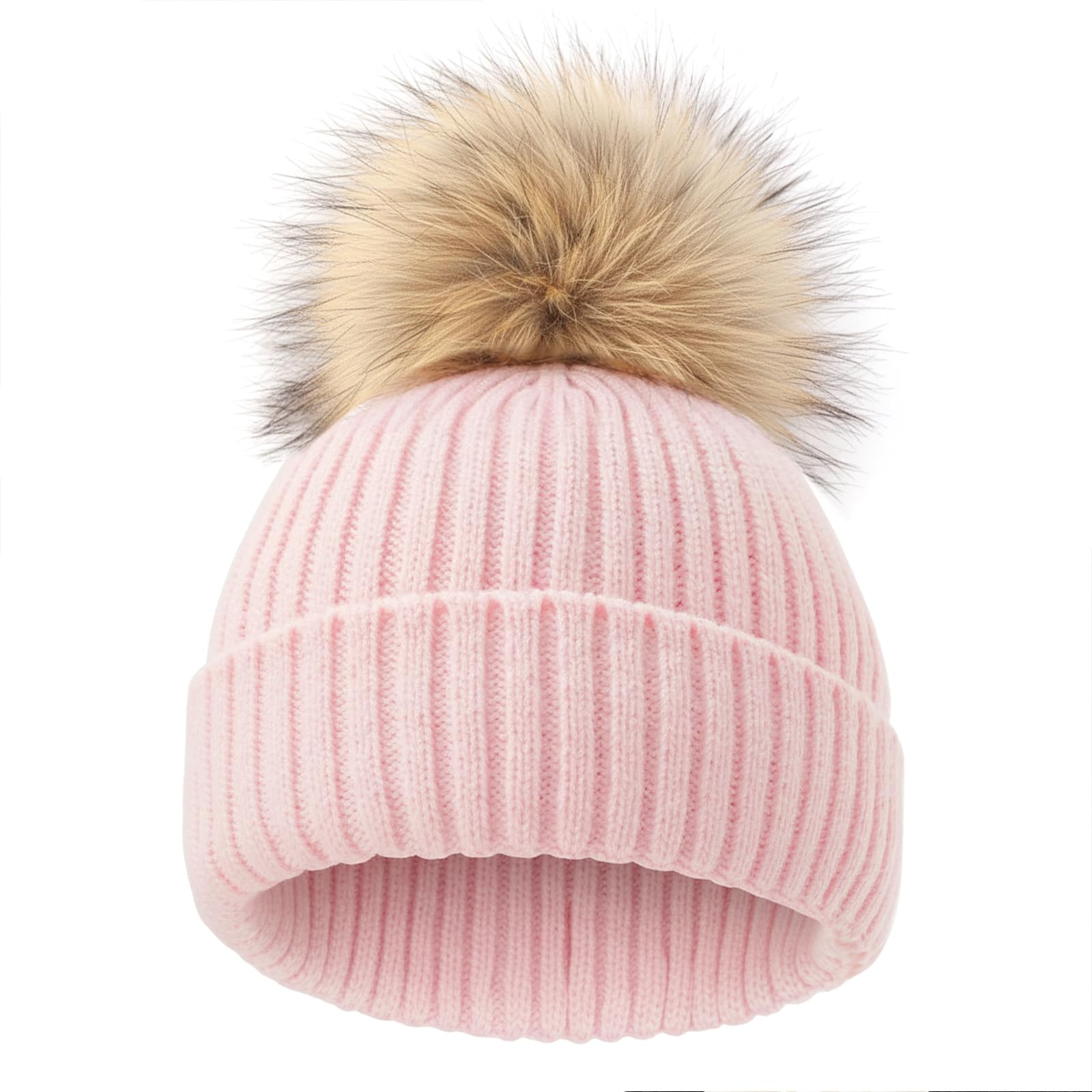 DRESHOW Baby Kleinkind Beanie Kinder Wintermützen Kinder Weich Stricken Unisex Mütze für Jungen und Mädchen mit Süße Bommel Warme Mützen