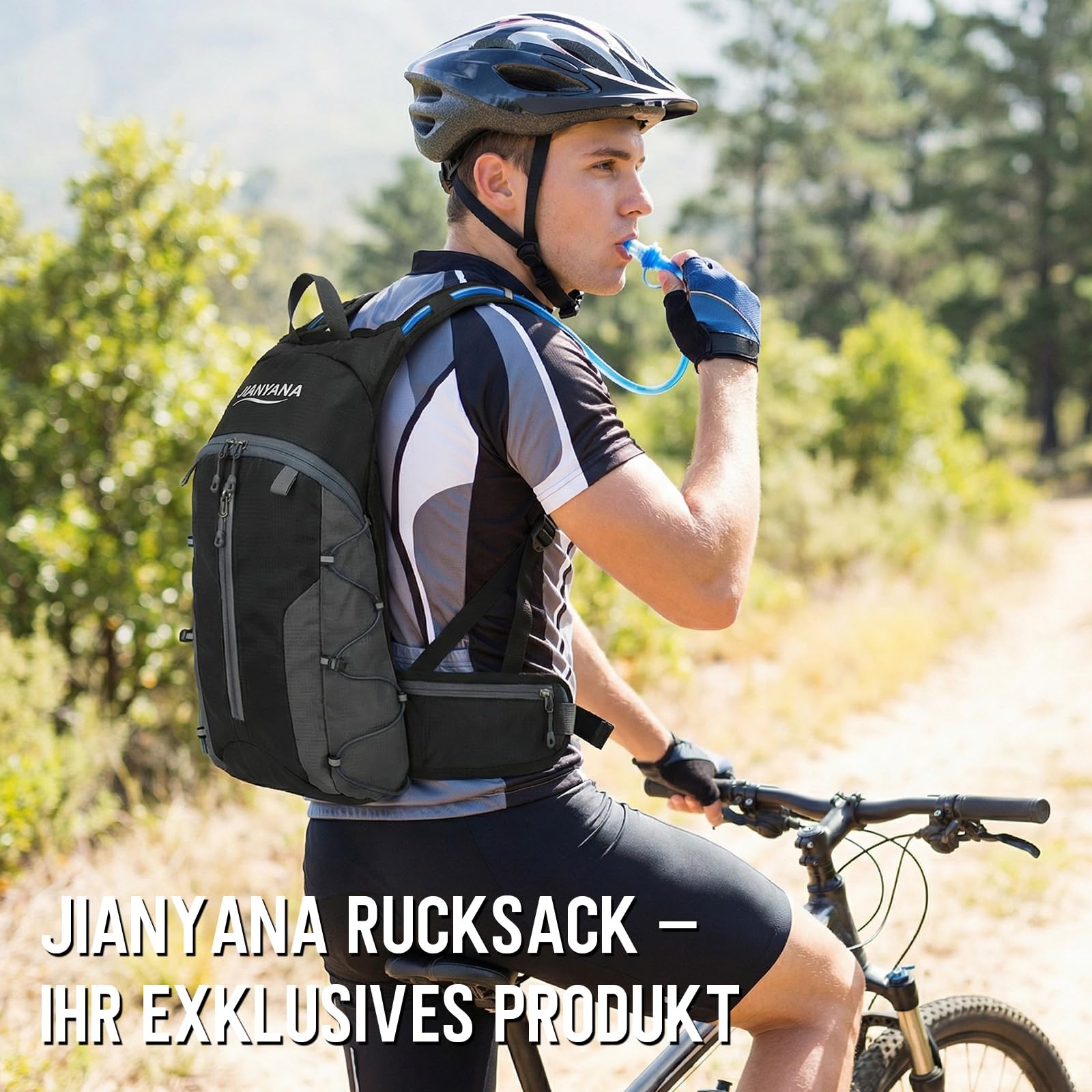 JIANYANA 2L Hydration Rucksack,Falbarer Trinkblasen-Rucksack,Helmtragesystem,Helmtasche aus Mesh,Ultraleichtes und atmungsaktives Design 550g Leichtgewicht,für Wandern,Radfahren,Laufen,Camping,Pendeln