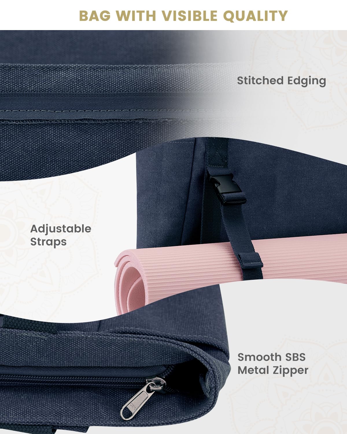 Gonex Sac de Yoga en Toile avec Poches Multiples pour Femmes et Hommes, Sac de Transport en Toile pour Sac Tapis de Yoga, Facile à Sortir et Ranger, pour Pilates, Voyage, Entraînement