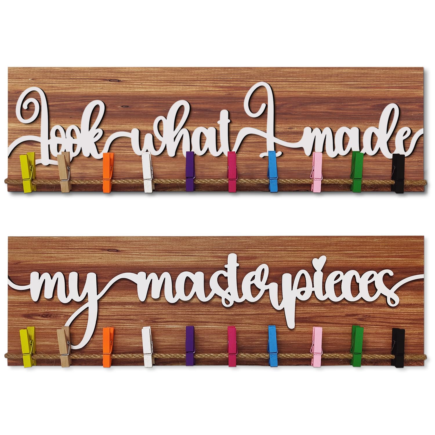 Look What I Made Sign With Clips Kids Art Display Organizer Photo Hanging Work Storage Board for Bedroom Playroom Classroom
