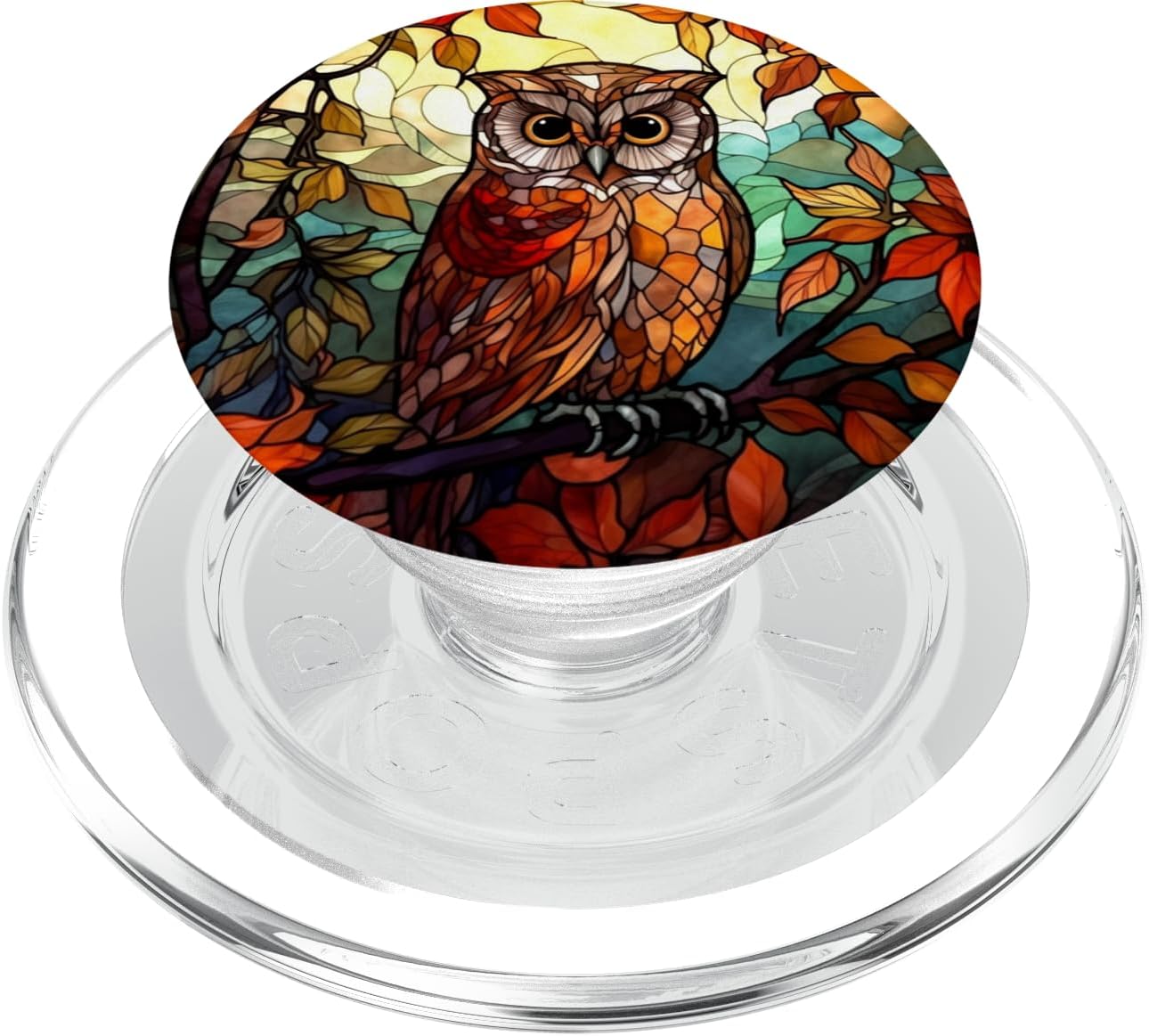 Halloween Owl Stained Glass Fall Autumn Leaves PopSockets MagSafe PopGrip for iPhone