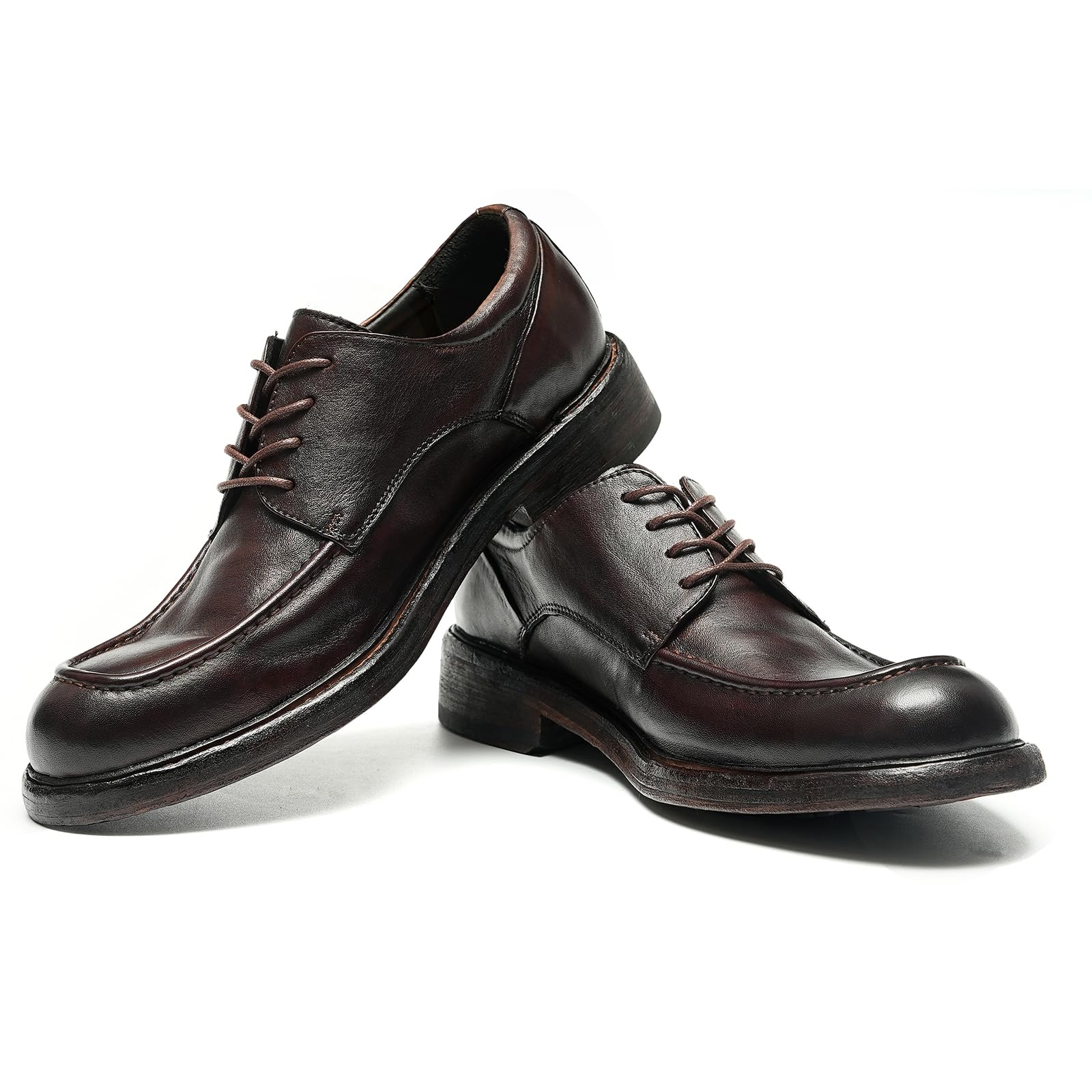 Derbys Vintage in Vera Pelle Morbida da Uomo Scarpa in Bovina Fatta a Mano Scarpe Stringate Affari Casuale