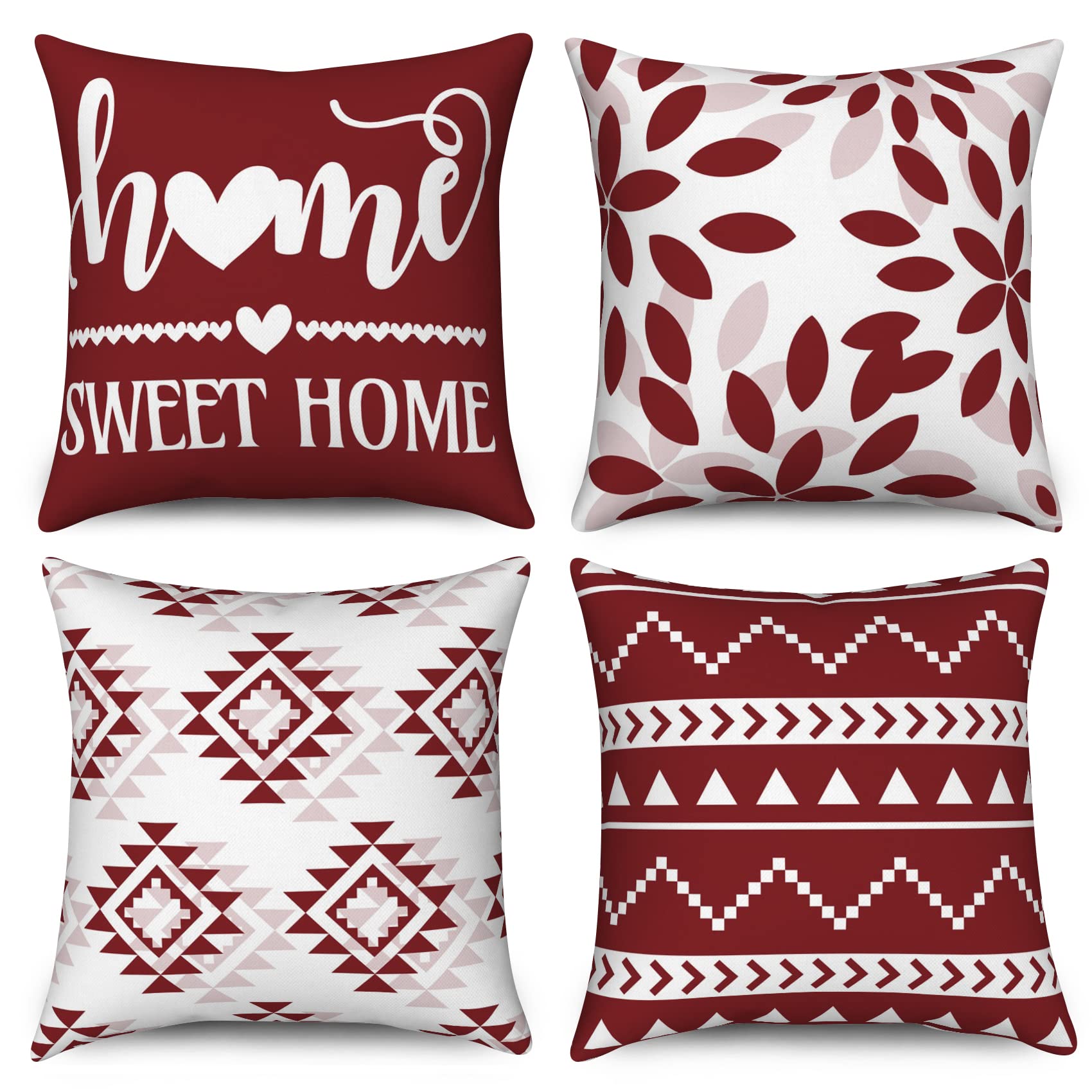 Housses de coussin rouge et blanc 50x50 géométriques pour décoration de salon bohème