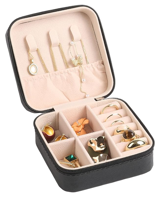 OceeK Travel Jewelry Case PU Leather Small Jewelry Box Portable Travel Jewelry Organizer Storage Case Black 1 Pack
