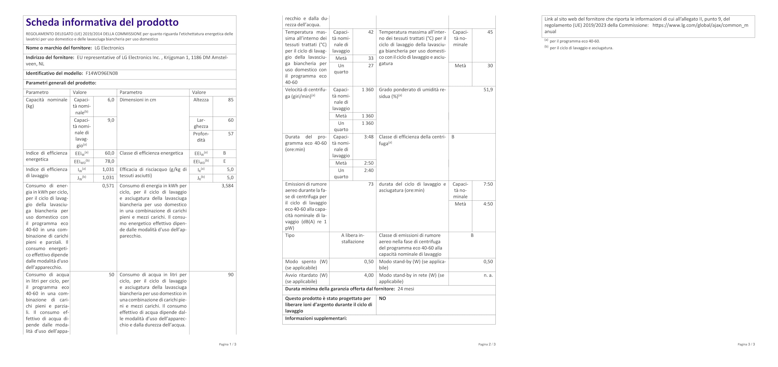 LG Electronics Waschtrockner F14WD96EN0B 9 kg Waschen 6 kg Trocknen Weiß
