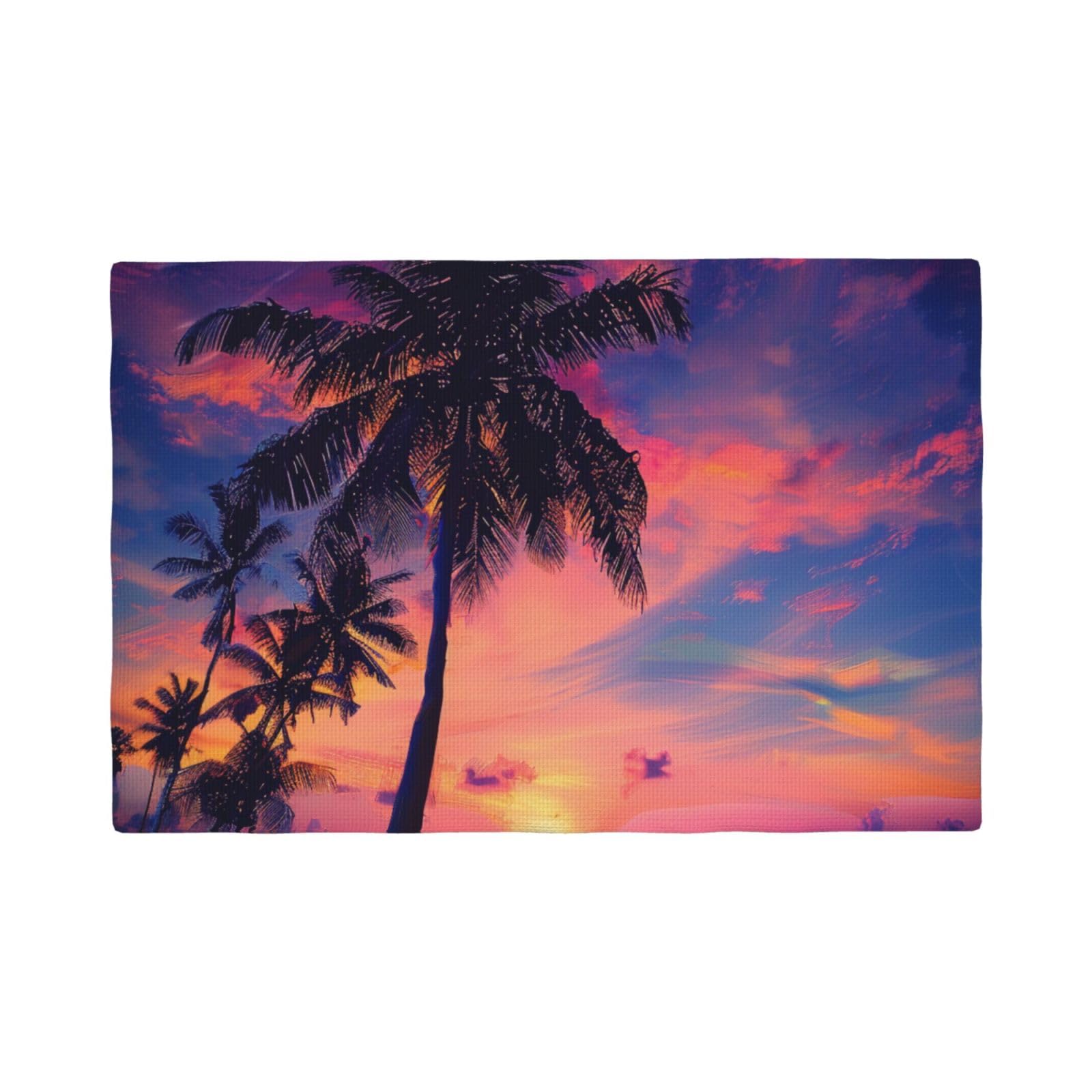 Palm Tree Sunset Print Placemats Set, Heat Resistant Washable Placemat 12x18in Table Mats for Party Kitchen Dining Table Decoration Indoor Outdoor, Four Pieces