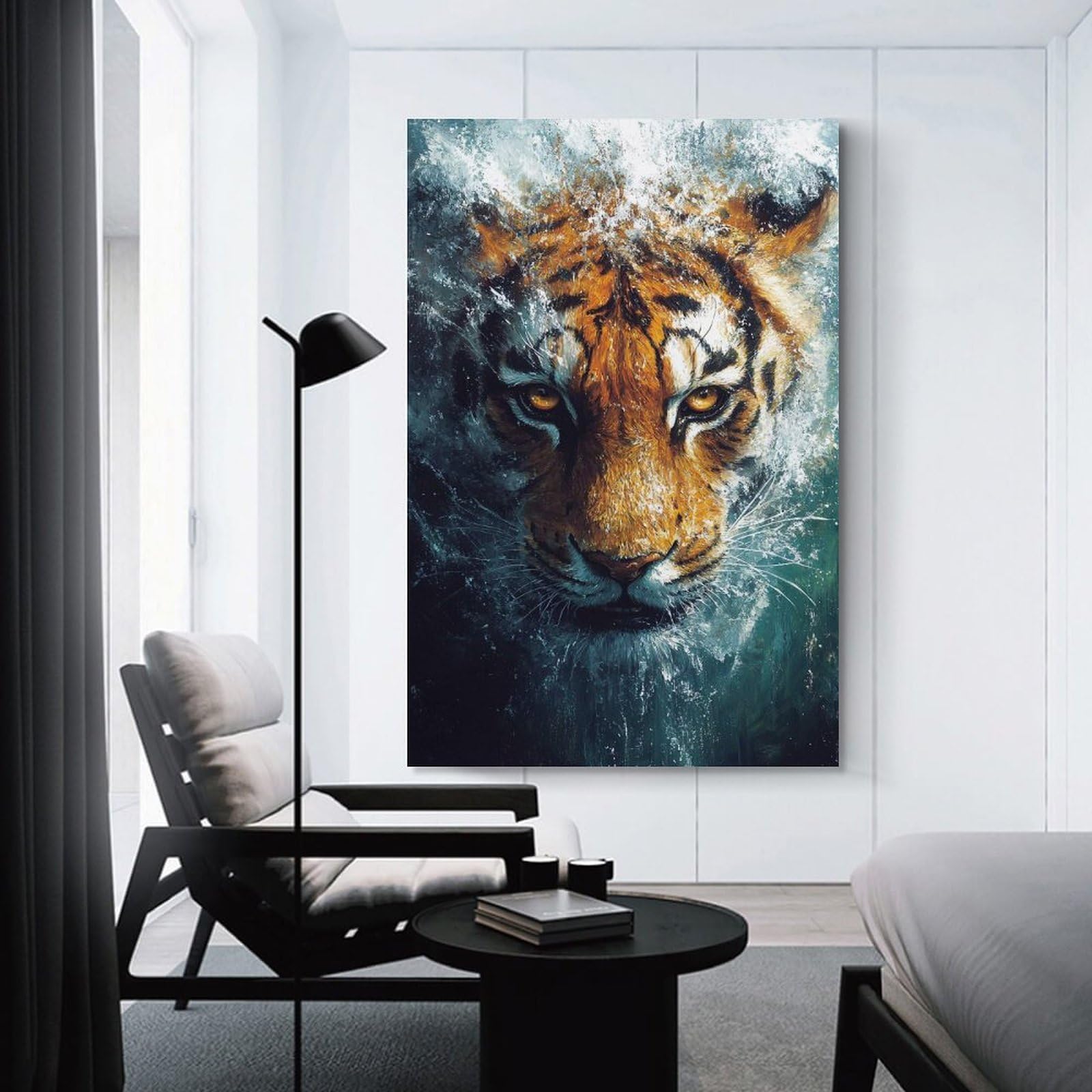 Junmoney Tiger in Water Painting Canvas Wall Decor, 16x24inch(40x60cm), for Art Walls, Layered Displays Or Homes, Home Wall Art for Statement Displays