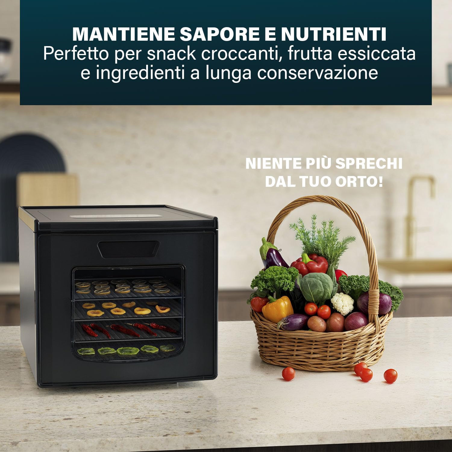 Princess Food Dehydrator con 6 Vassoi in Acciaio Inox, Temperatura Regolabile, Display Touch, Timer fino a 48 Ore, 550 W, 01.112398.01.001