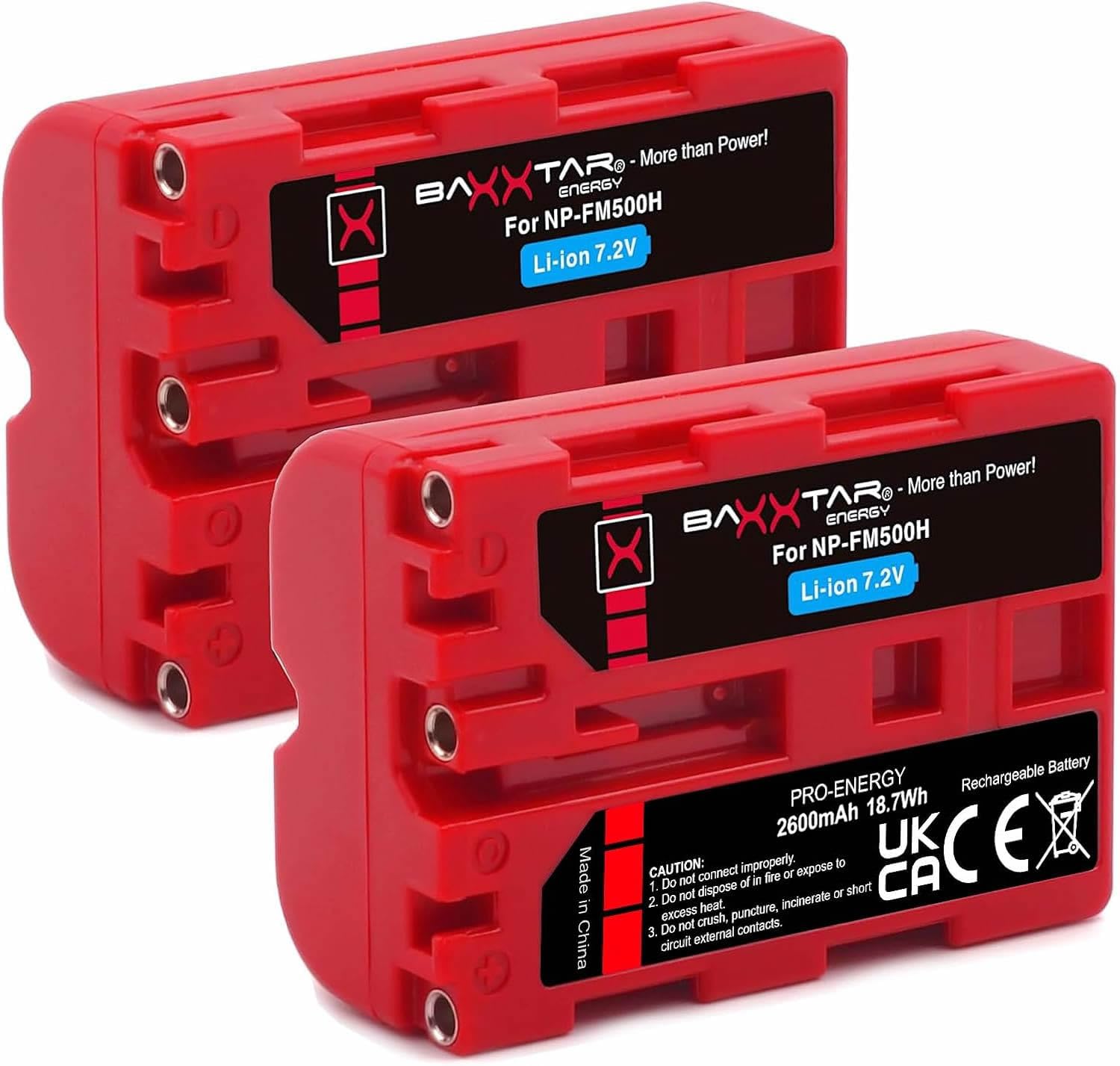 Baxxtar 2X NP-FM500H Batería 2600mAh – Repuesto para Sony NP-FM500H – para Alpha DSLR-A100 A200 A300 A350 A450 A500 A550 A560 A580 A700 A850 A900, SLT-A57 A58 A65 A77 A77II A99 A99II – Pack Doble