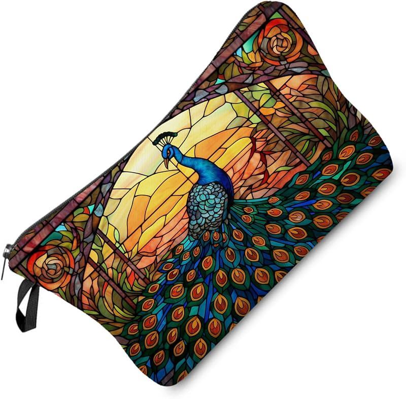 Livel lhood Necessaire de maquiagem estampada Pavão em vitral