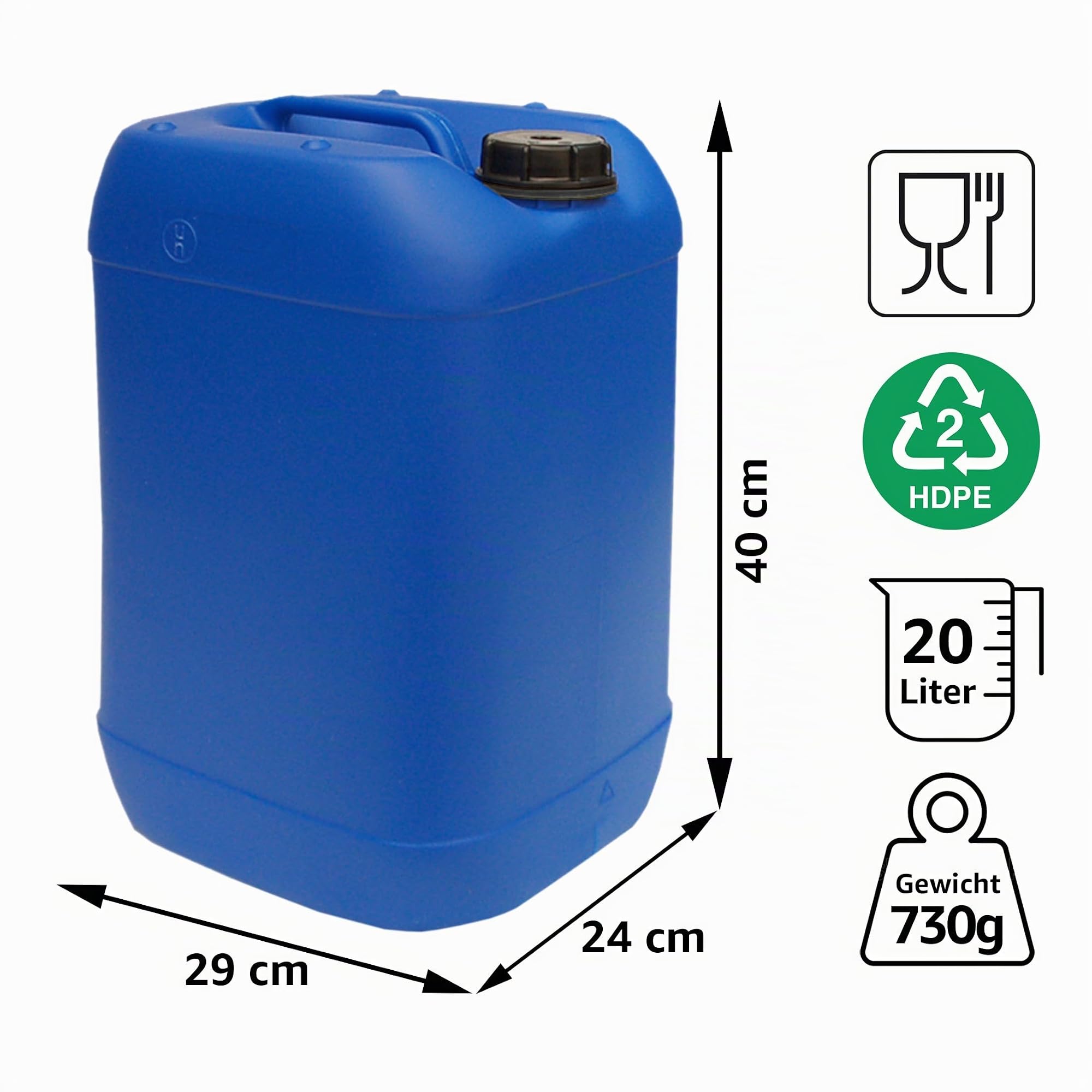plasteo 20 Liter Getränke Wasserkanister mit 1 Hahn und Schraubdeckel (DIN 61), Blau