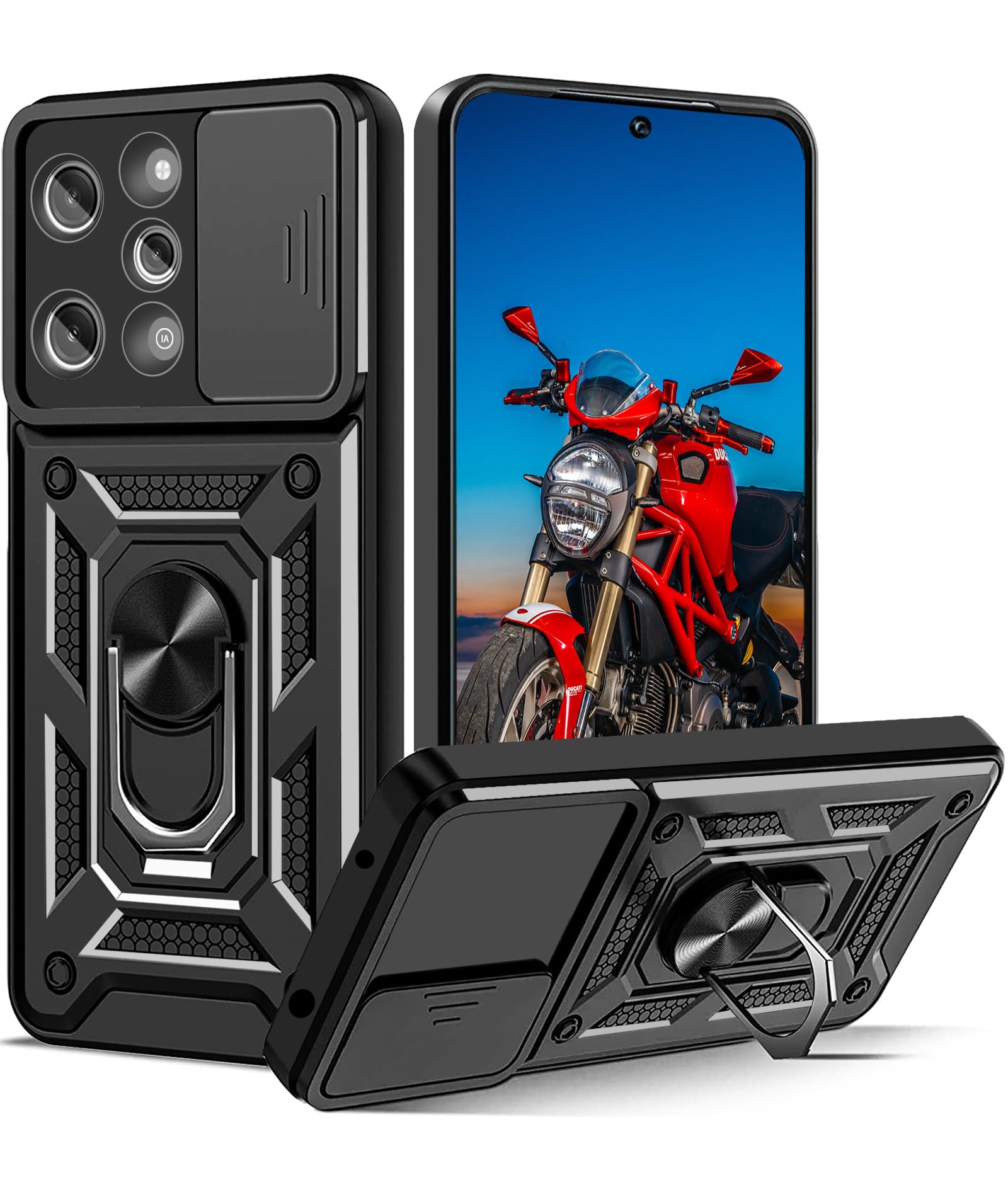 ESHUYI Handyhülle Für Xiaomi Redmi Note 14 Pro 4G – Mit Slide Kamera-Cover, Ringständer & Magnethalterung (Rot, Stoßfest)