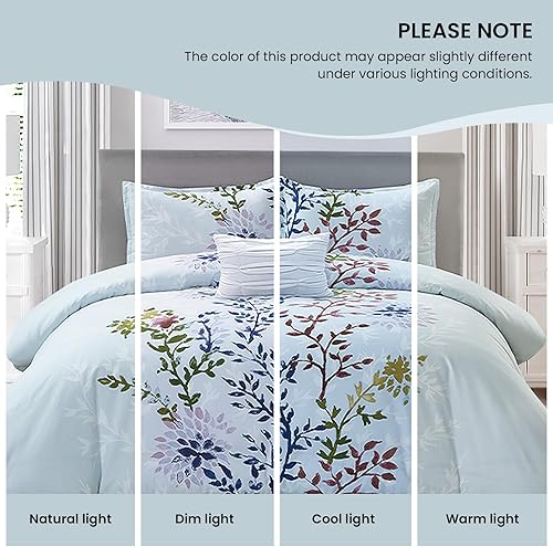 Miniatura 7 de Juego de edredón tamaño King - Juego de edredón de 4 piezas 100% algodón tamaño King, juego de edredón floral bohemio, juegos de cama tamaño King,