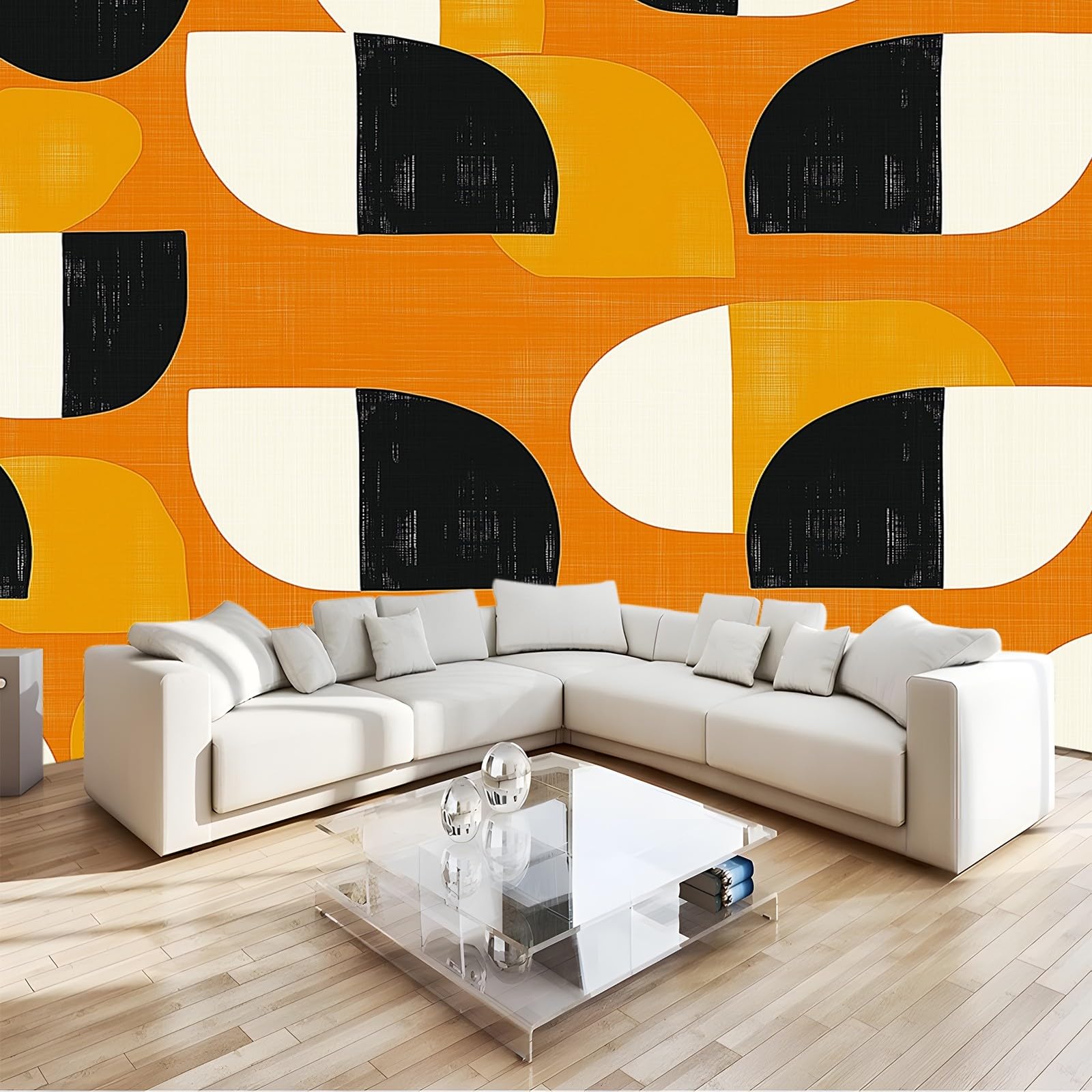 Fototapeta 3D - Abstrakcyjny Geometryczny Okrągły Bloki Luksusowe Malarstwo Ścienne Do Wnętrz Salonu, Pomarańczowy Ekologiczny Plakat Dekoracyjny Do Domu 300 x 210 cm
