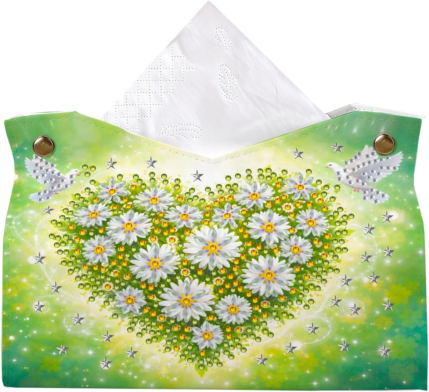 PU Diamond Mosaic Tissue Box Cover DIY Craft Desk Decor (Heart-Shaped