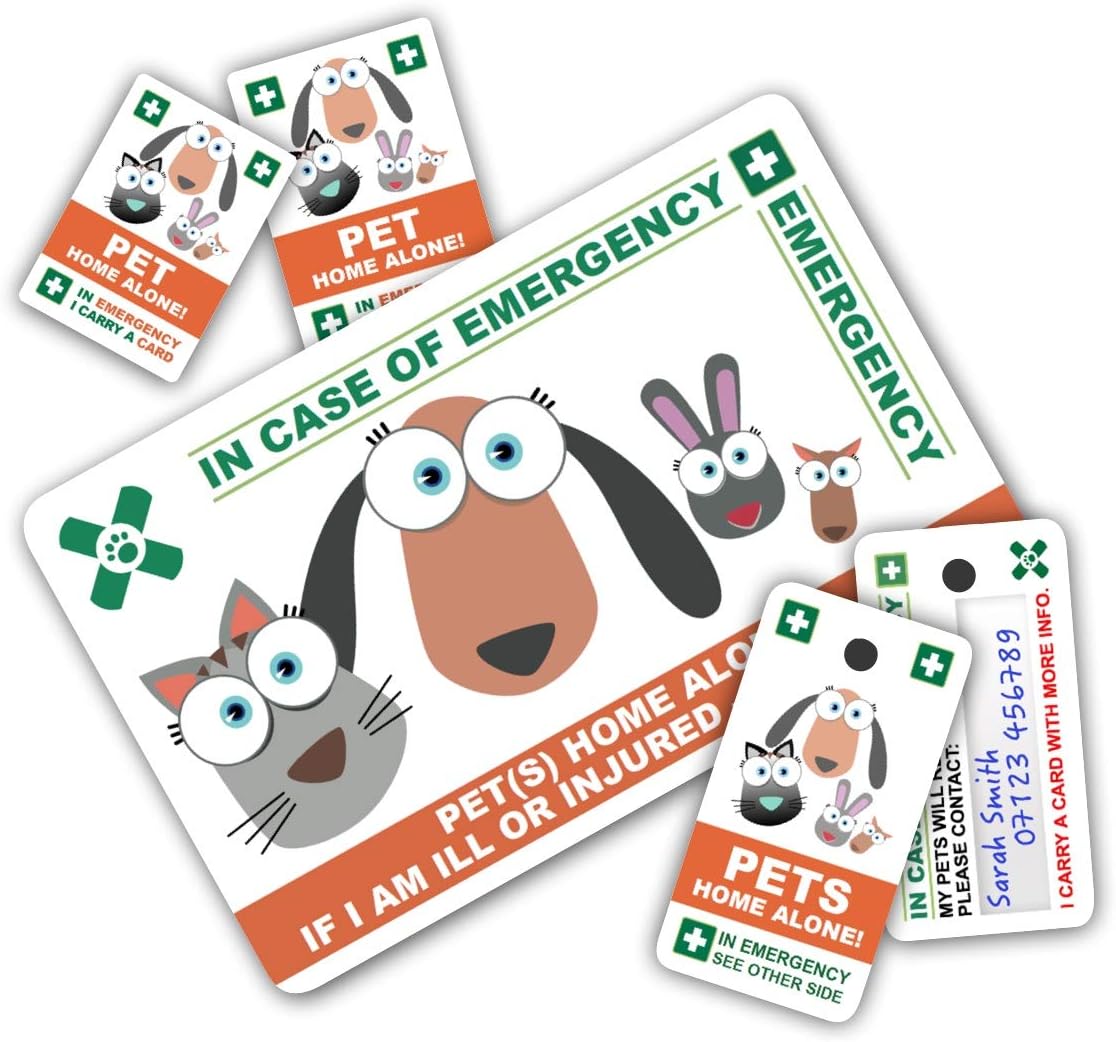 PET Home Alone PREMIUM Card Pack - Wallet size card with WRITABLE reverse for Contact Details of Friends, Family or Neighbours who will look after you pets if you are ill or injured