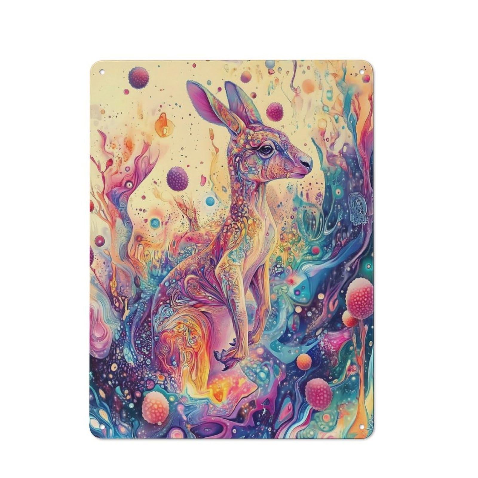 Kangaroo with Bubbles – Dripping Color Fantasy Art Retro-style Tin Sign 40x30cm for Home Bar Wall, with Clear Retro Wall Decor Character