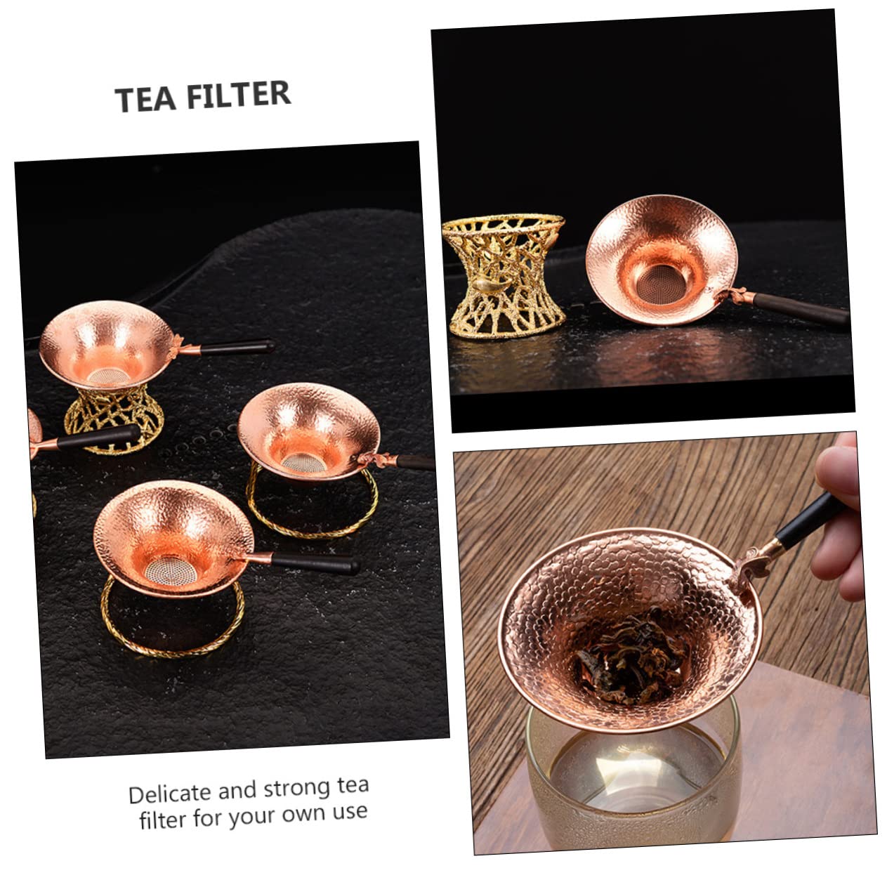 UPKOCH 3 Piezas De Accesorios De Cóctel De Fugas De Té Infusor De Té De Silicona Colador De Metal Colador De Té De Hojas Sueltas Tamiz De Fina Difusor De Té Cobre Madera De