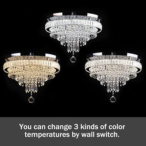 Miniatura 9 de FRIXCHUR Candelabros de cristal de 19.7 pulgadas, lámparas de techo de cristal, lámpara LED empotrada, lámpara moderna para sala de estar,