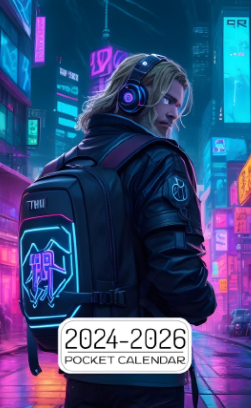 Pocket Calendar 2024-2026: Two-Year Monthly Planner for Purse , 36 Months from January 2024 to December 2026 | Thor megapolis | Cyberpunk boy with