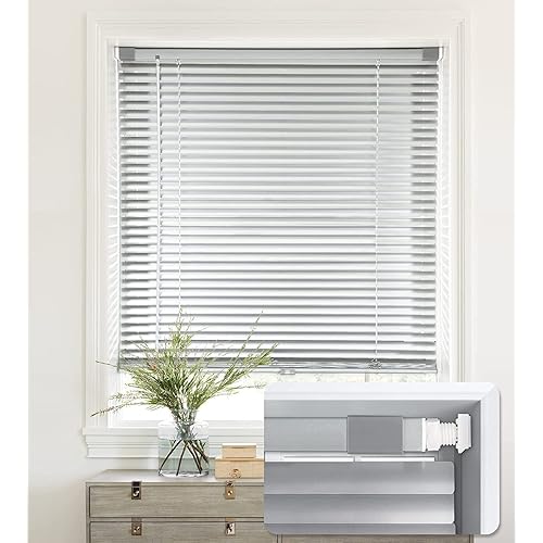 LazBlinds Cordless No Tools-No Drill 1" Aluminum Horizontal Mini Blinds Shades for Window Size 23'' W x 64'' H, Light Filtering Inside Installation, Cordless-Silver Grey