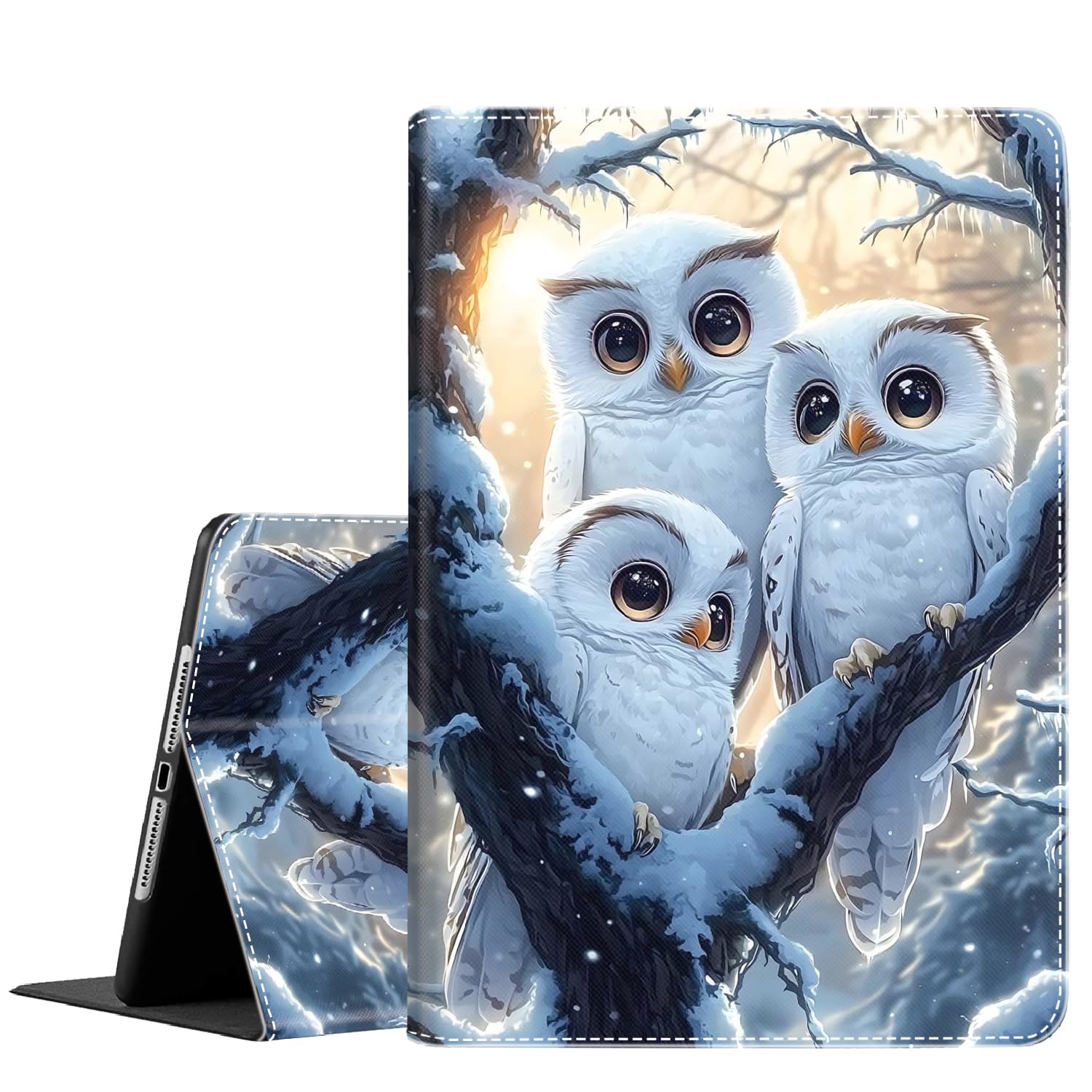 Case for iPad Air 13 inch 2024/iPad Pro 12.9 inch 6th/5th/4th/3rd Gen 2022/2021/2020/2018 ，Slim Fit Foldable Standing Cover Case with Auto Sleep/Wake, Cute White Owl