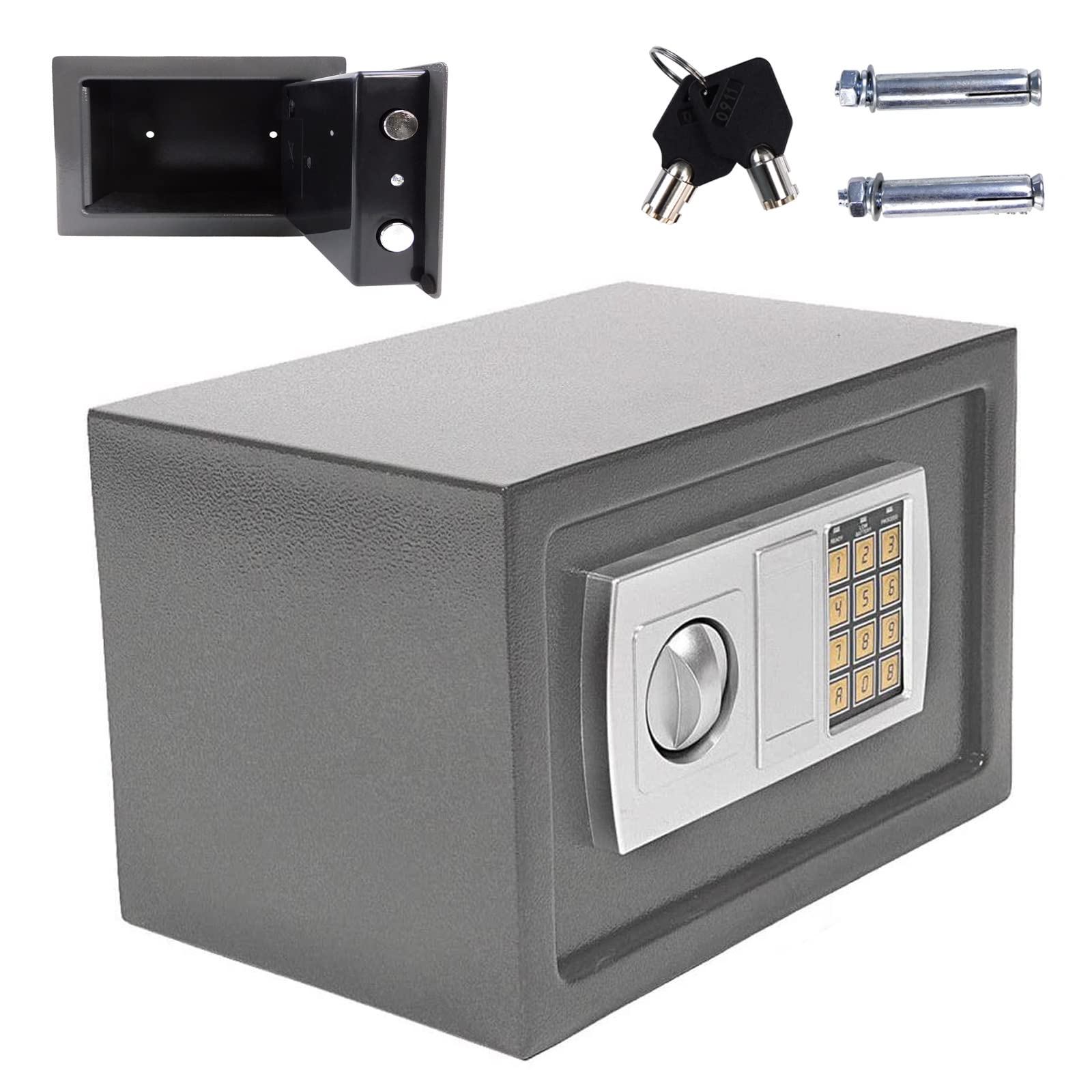 Security Safe Box Cash Box, 8.5L Small Cabinet Safe 20cm x 31cm x 20cm, Digital Keypad Safety PIN Code, with 2 Keys, Easy to Mount for Home, Business, Office (Grey)