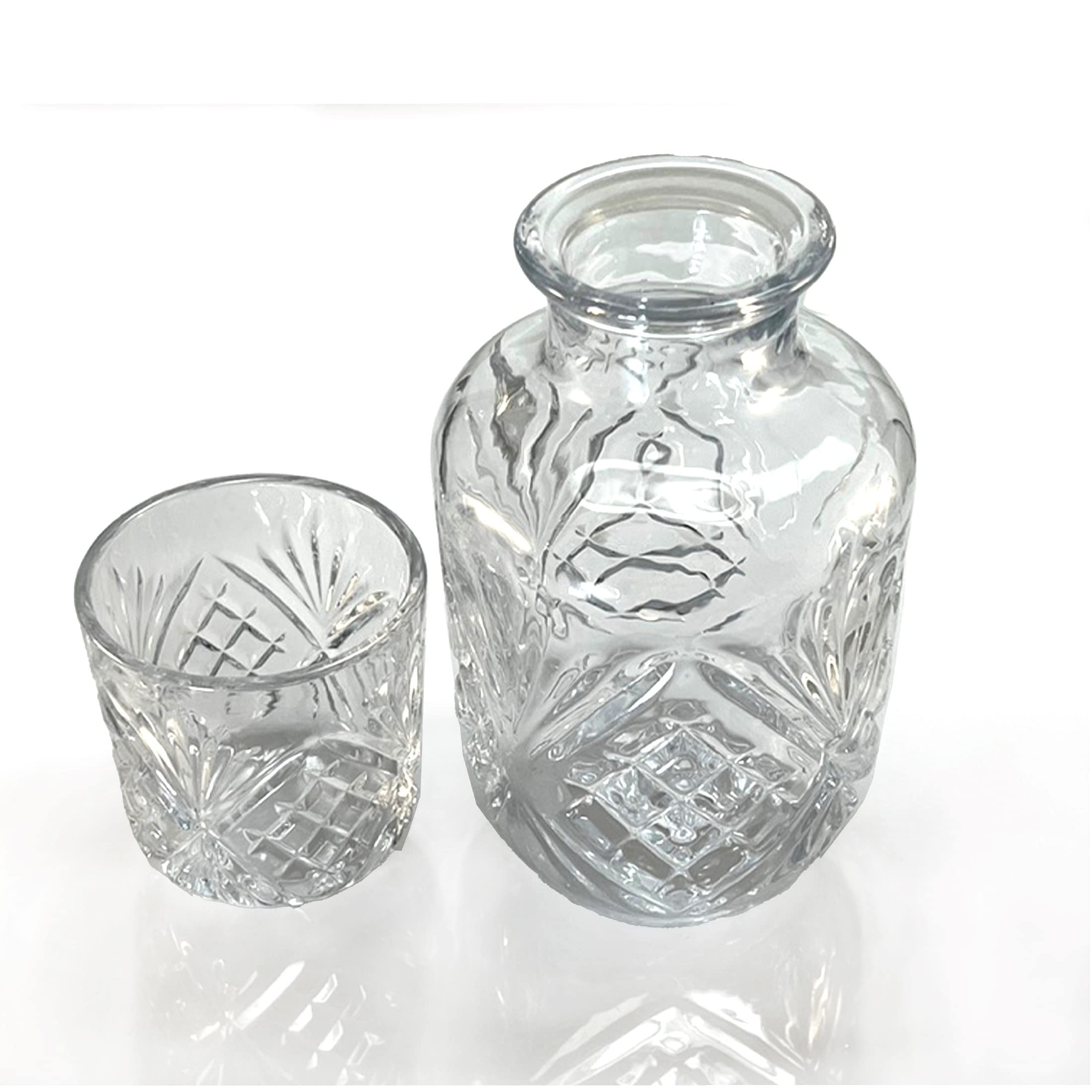 Jarra de agua para mesita de noche con taza de cristal, jarra transparente y vasos de cristal, perfecta para mesita de noche o dormitorio de invitados