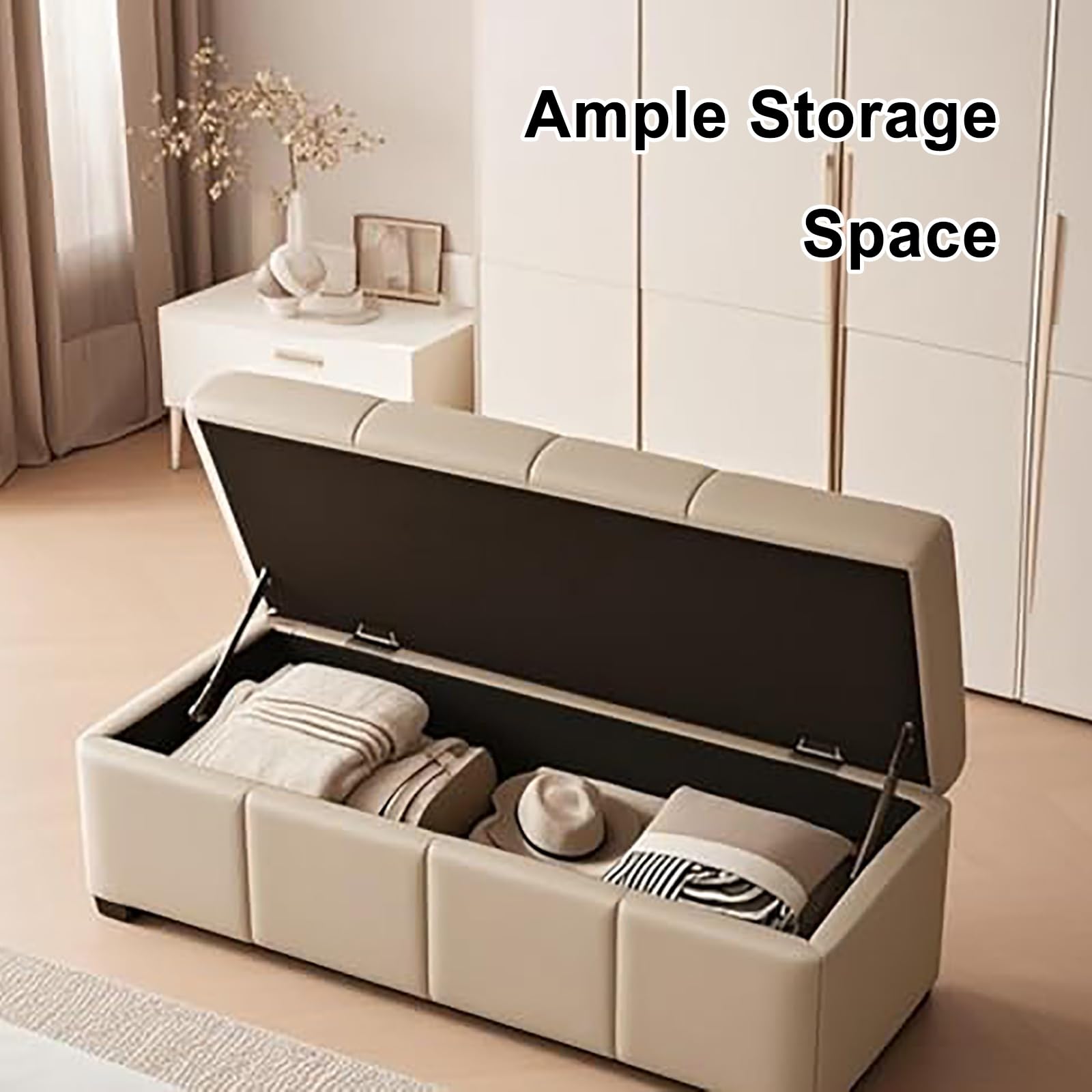 Cassapanca Contenitore da Interno Rettangolare con Tessuto in Vera Pelle, Panca Contenitore con Schiuma Ad Alta Resilienza, per Camera da Letto, Soggiorno, Camerino(Dark gray,80cm/31.4in)
