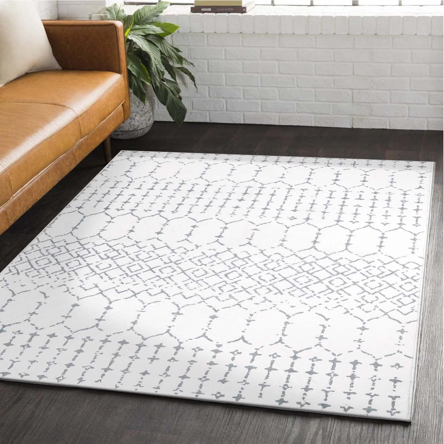 Seavish Moroccan Trellis Rug 3x5 White Throw Rugs with