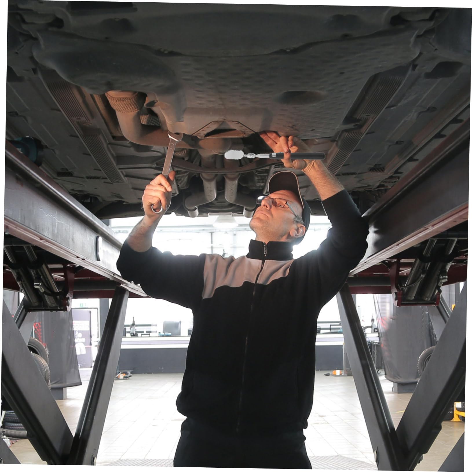 SOLUSTRE Chassis Inspection Mirror Telescope Mirror Flexible Telescoping Mirror Inspection Mirror for Mechanic Flexible Inspection Mirror Extendable Mirror Stainless Steel Black