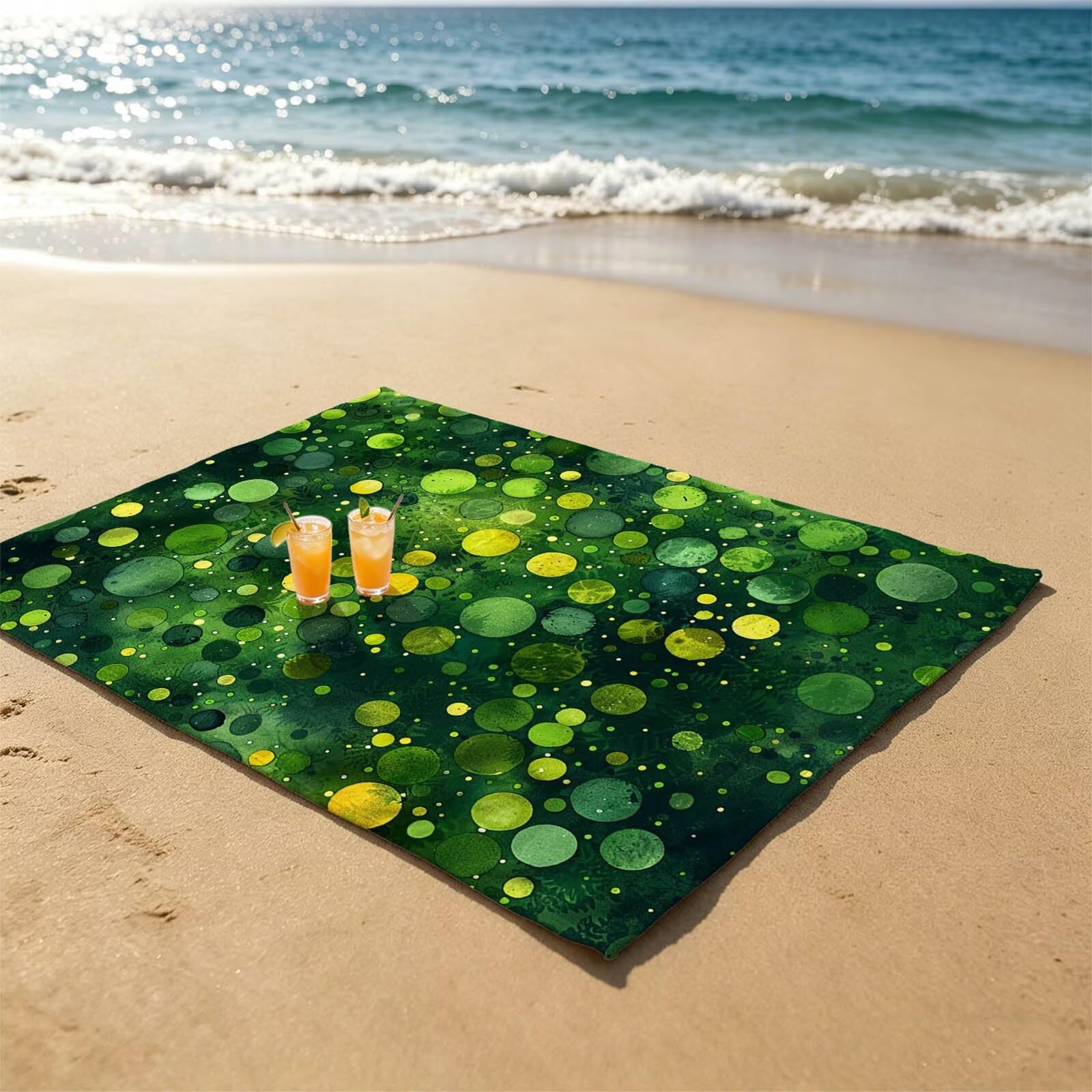 Toalla Playa Grande 160 x 220 Vacaciones Accesorios Viaje, Toalla Playa Verde Suave Cómodo Secado Rápido, Redondo Toallas Baño Grandes 220x160cm para Yoga Fitness Natación Sauna Baño Regalo XTLS-1792