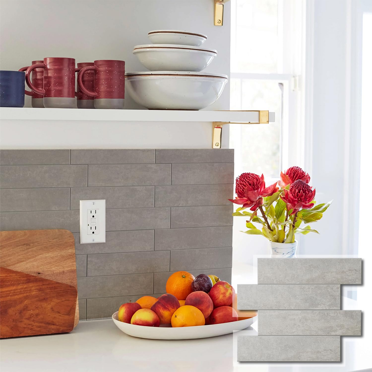 W&S 10-Sheet Peel and Stick Matte Warm Grey Subway Tile,Stick on Backplash for Kitchen,Thicker Waterproof Luxury Tile,Self Adhesive Faux Stone Wall