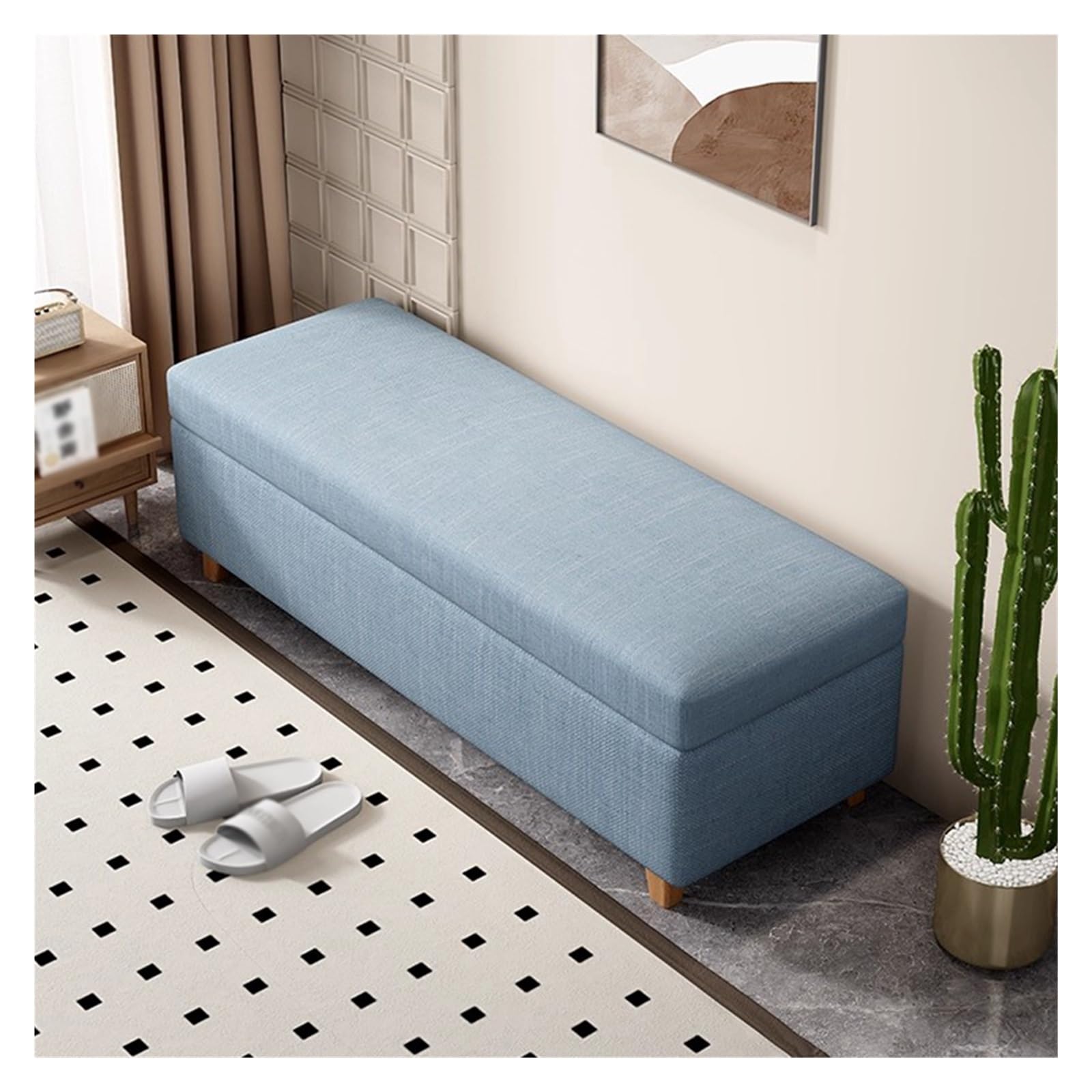 Banc d'entrée bleu style Mid-Century en lin pour sublimer votre chambre à coucher