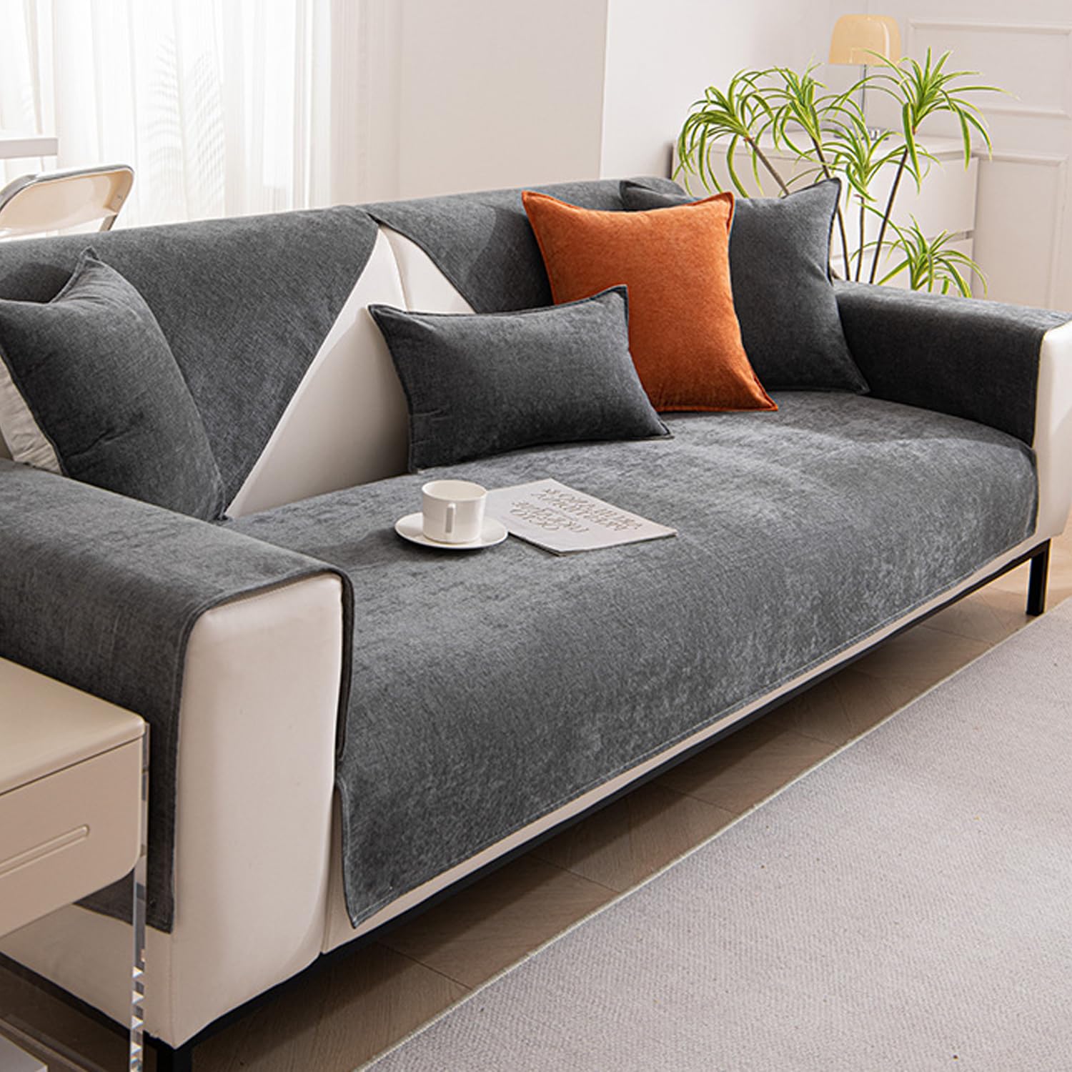 Wasserdicht Sofabezug U Form Ecksofa L Form Sofa Überzug 3 Sitzer Couch Überzug Rutschfester Sofa Cover Sofaschutz Vor Kratzern Für Katzen Und Hunde Sofadecke,Grau,110 * 210cm/43 * 83in