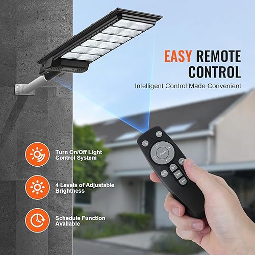 Miniatura 4 de VEVOR Luz solar de calle de 600 W, luces de inundación solares LED para exteriores 60000lm con control remoto infrarrojo, IP66 impermeable, sensor