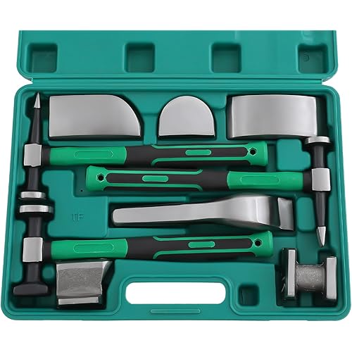 9 Piece Auto Body Repair Tool Kit, Heavy Duty Hammer Dolly Set with 45# Steel Construction, Car Fender Repair Tools for Dent Removal, Mechanics, Includes Carrying Case